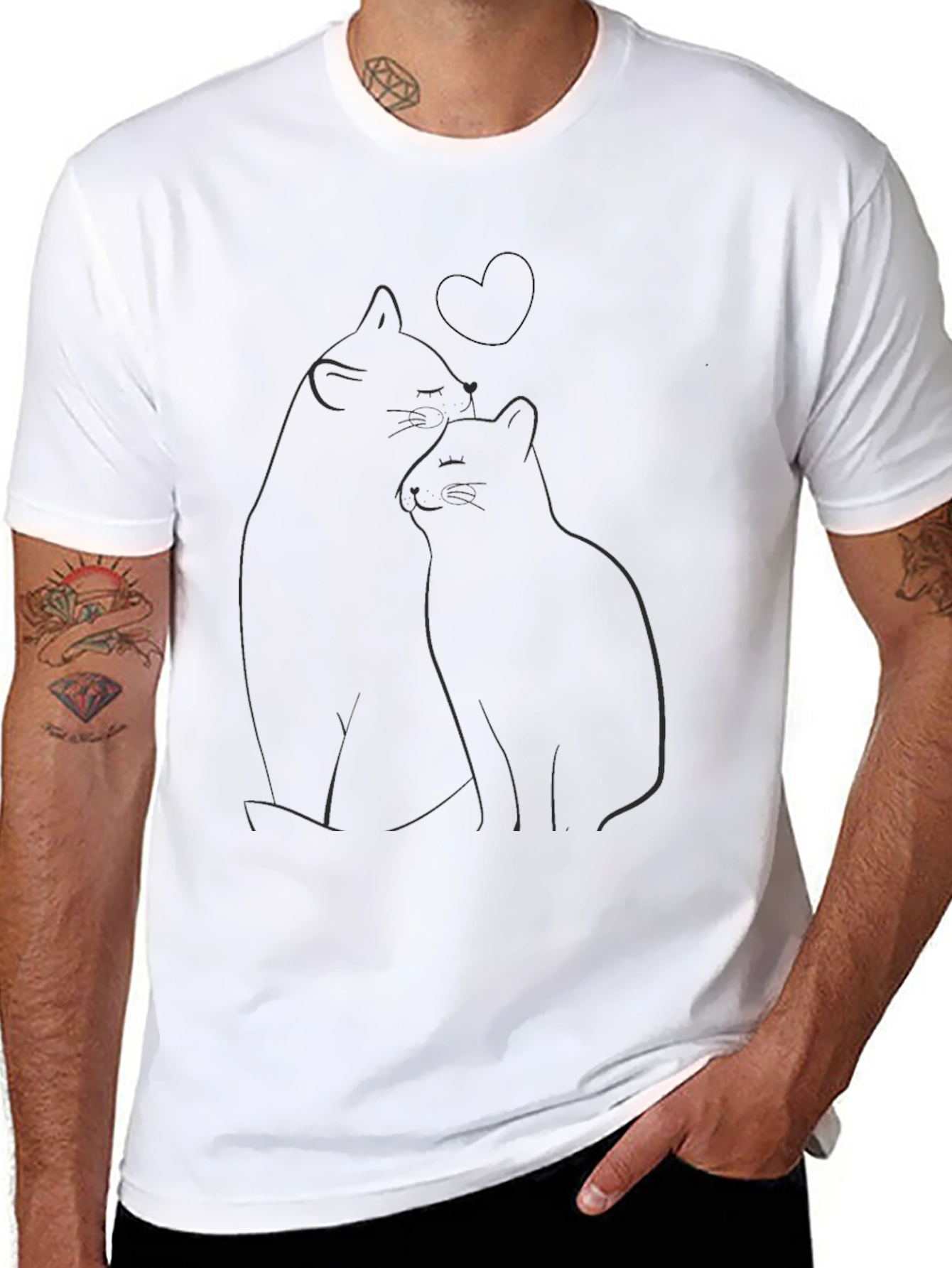 Cats & Heart Graphic Black T-Shirt