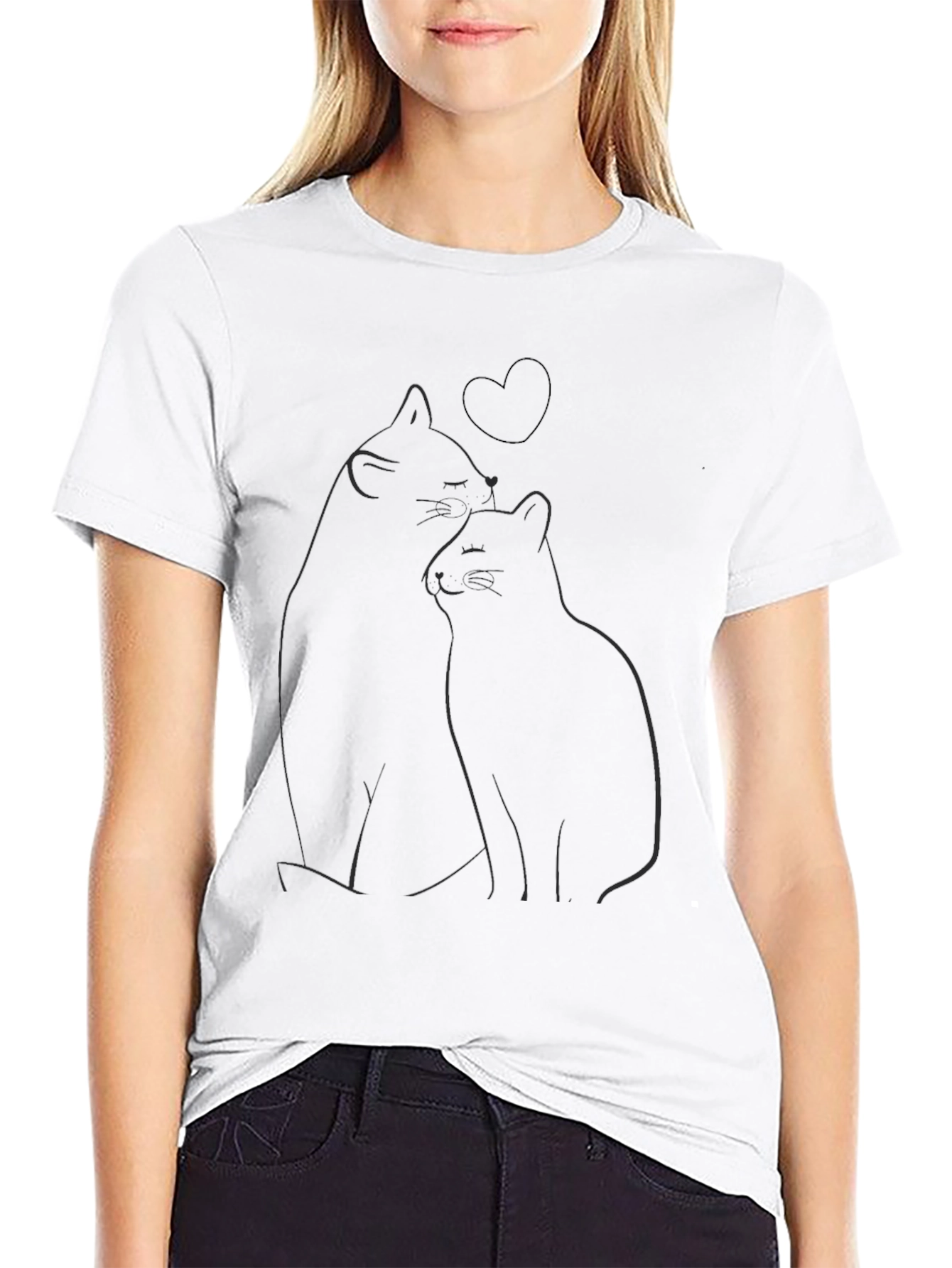 Cats & Heart Graphic Black T-Shirt