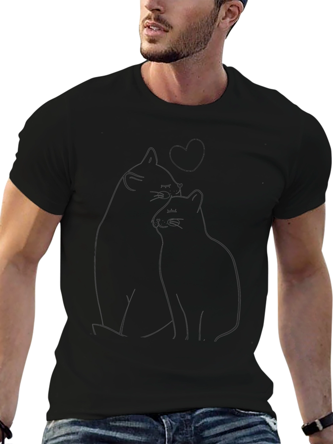Cats & Heart Graphic Black T-Shirt