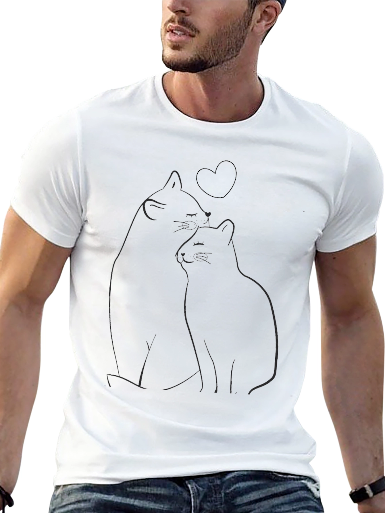 Cats & Heart Graphic Black T-Shirt