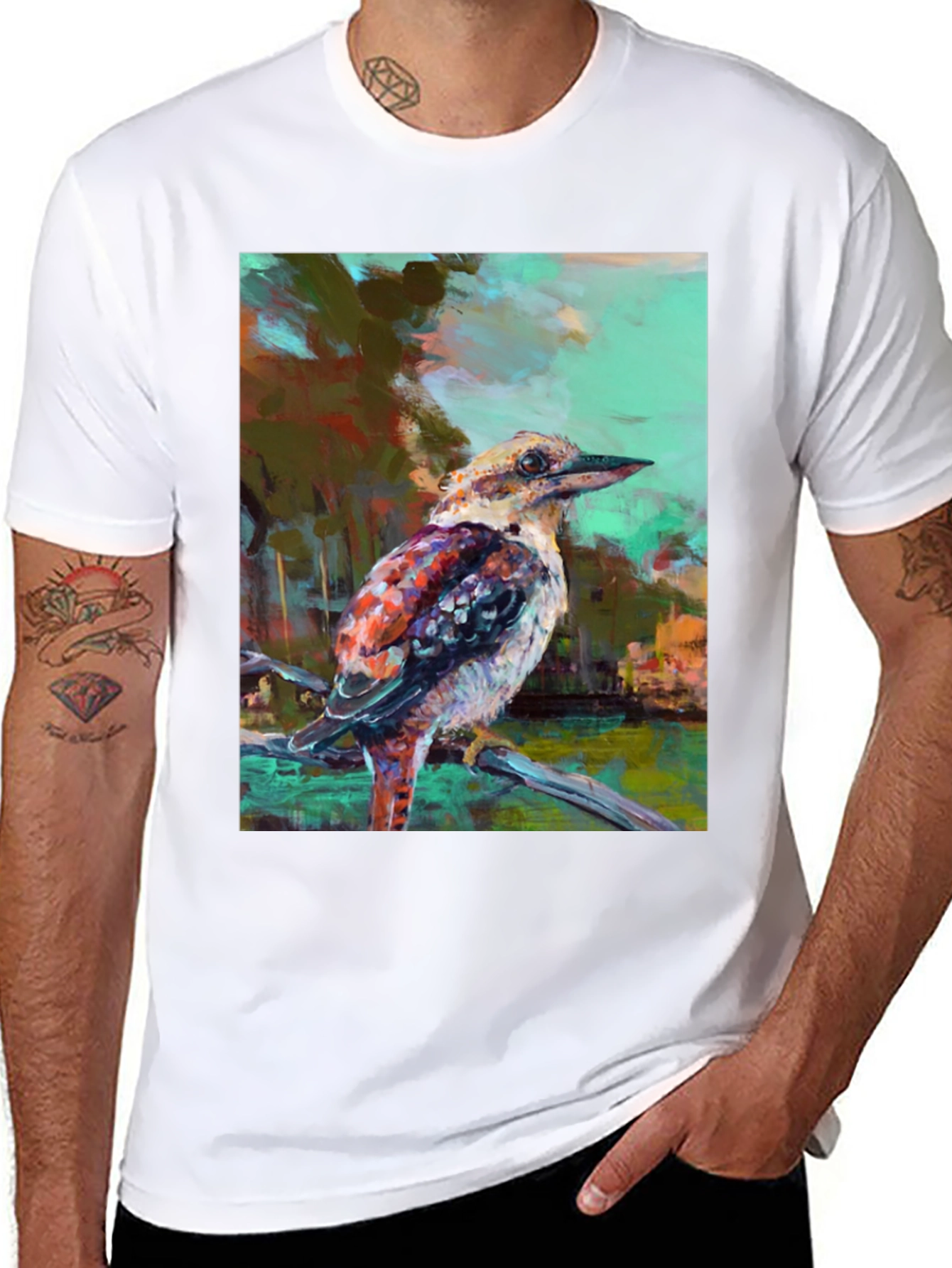 Kookaburra Art Print Black T-Shirt