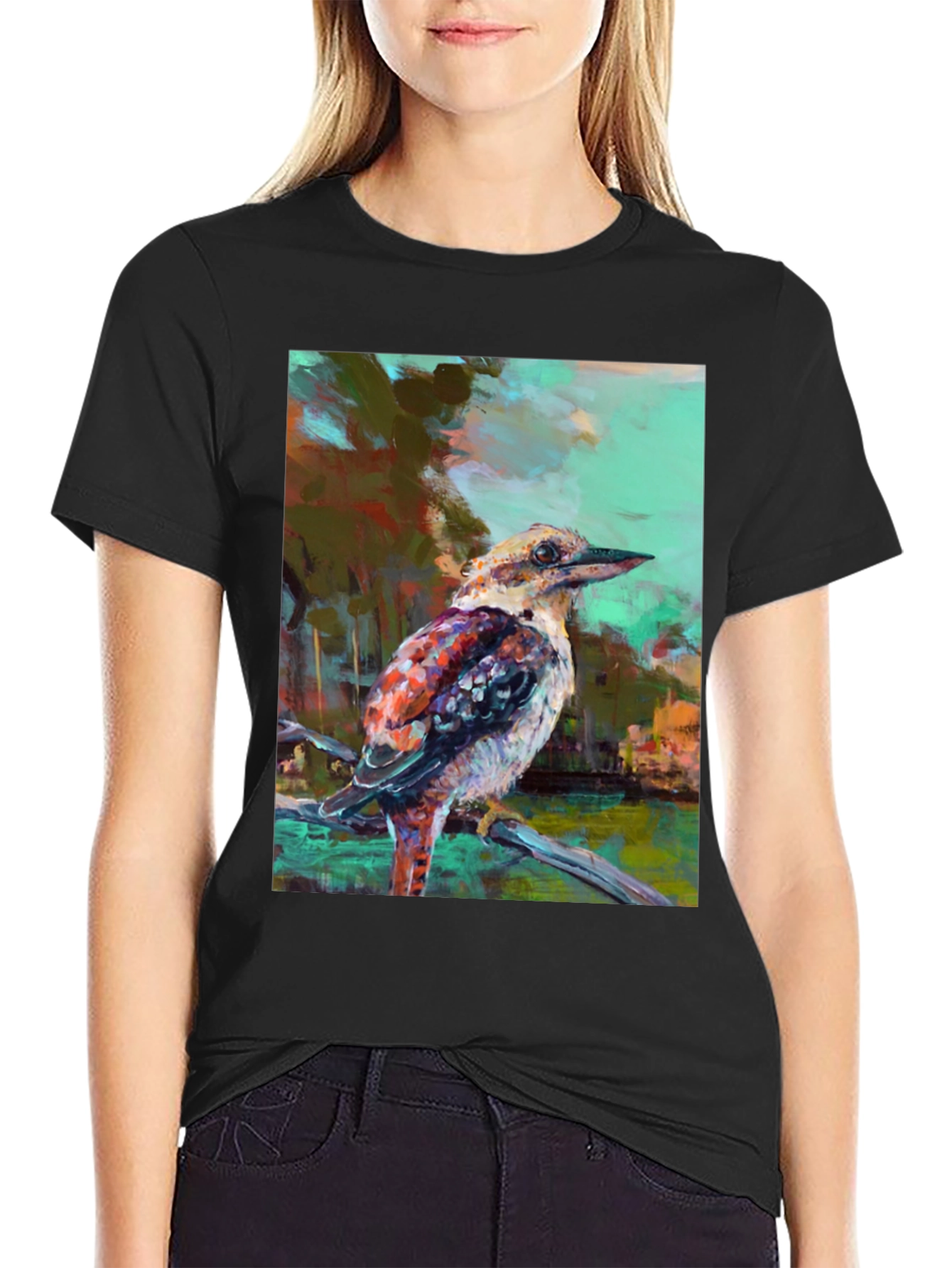Kookaburra Art Print Black T-Shirt