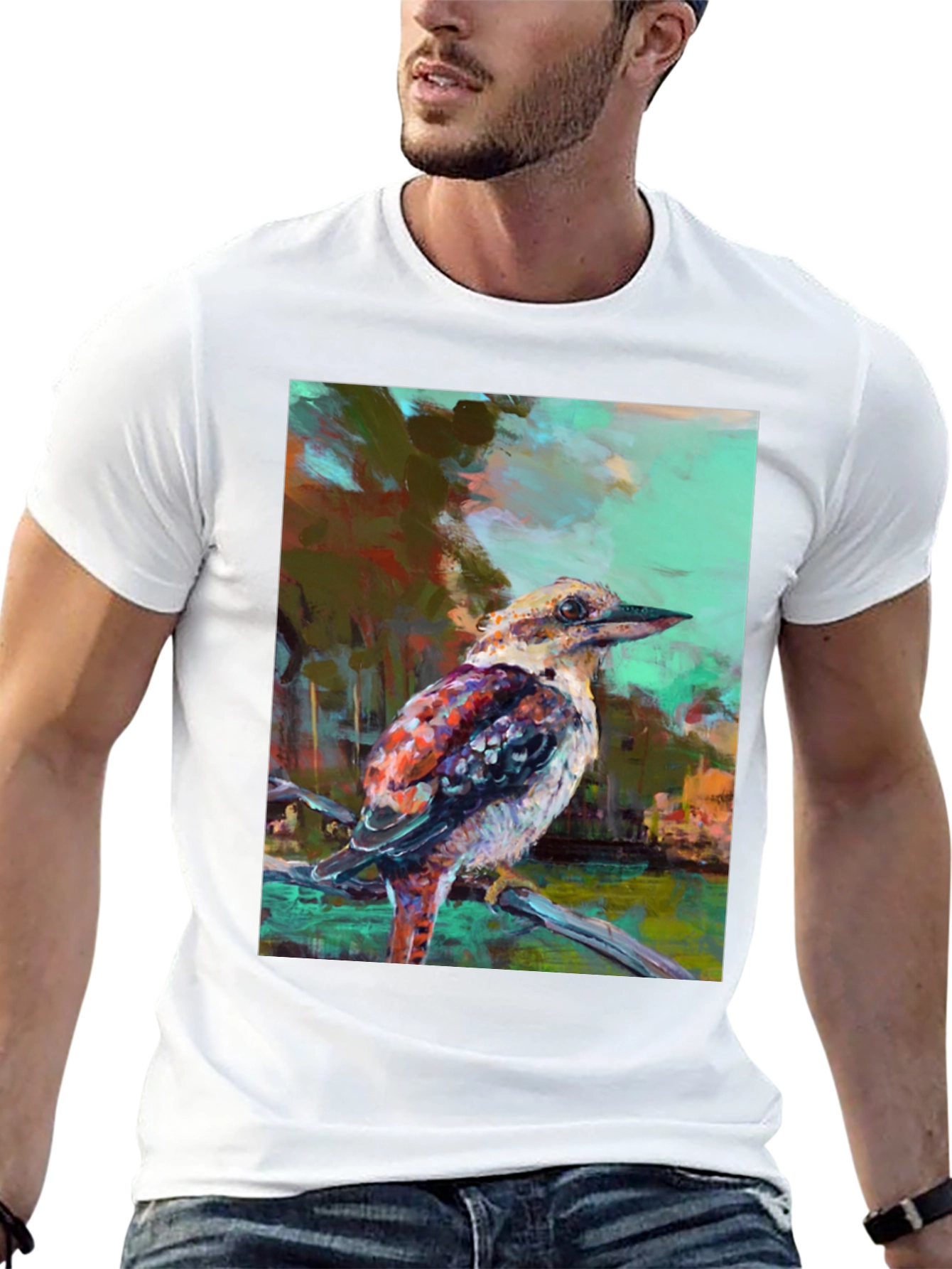 Kookaburra Art Print Black T-Shirt