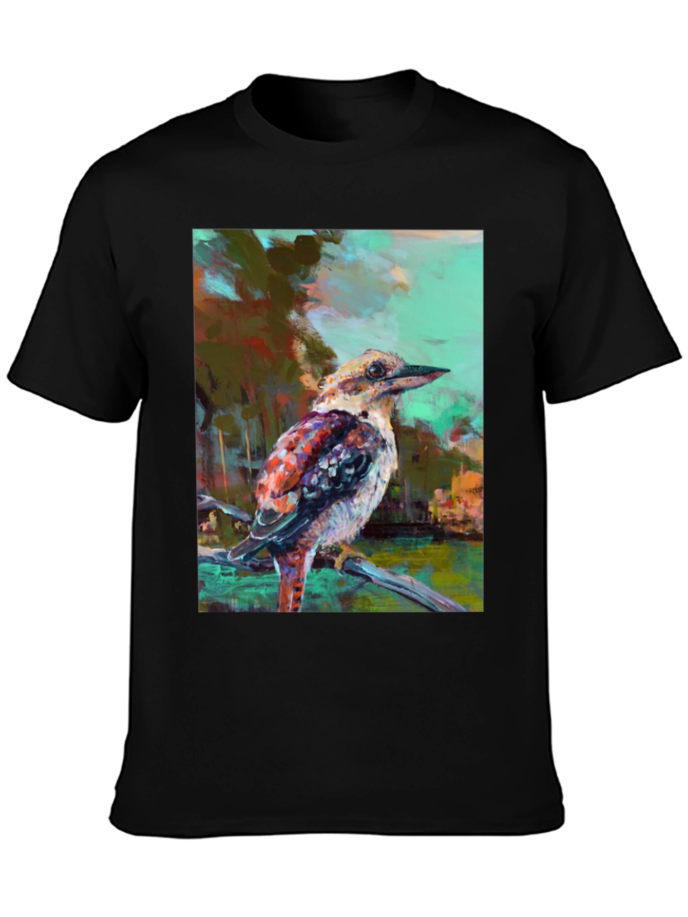 Kookaburra Art Print Black T-Shirt