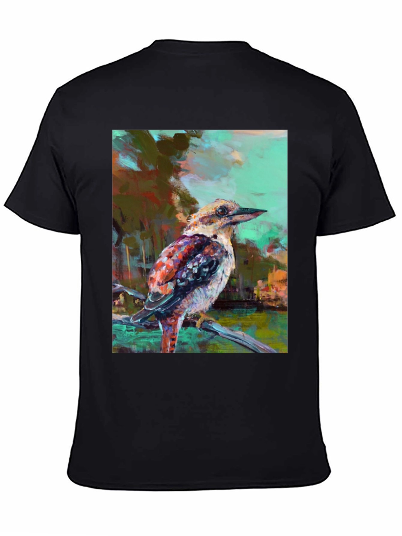 Kookaburra Art Print Black T-Shirt