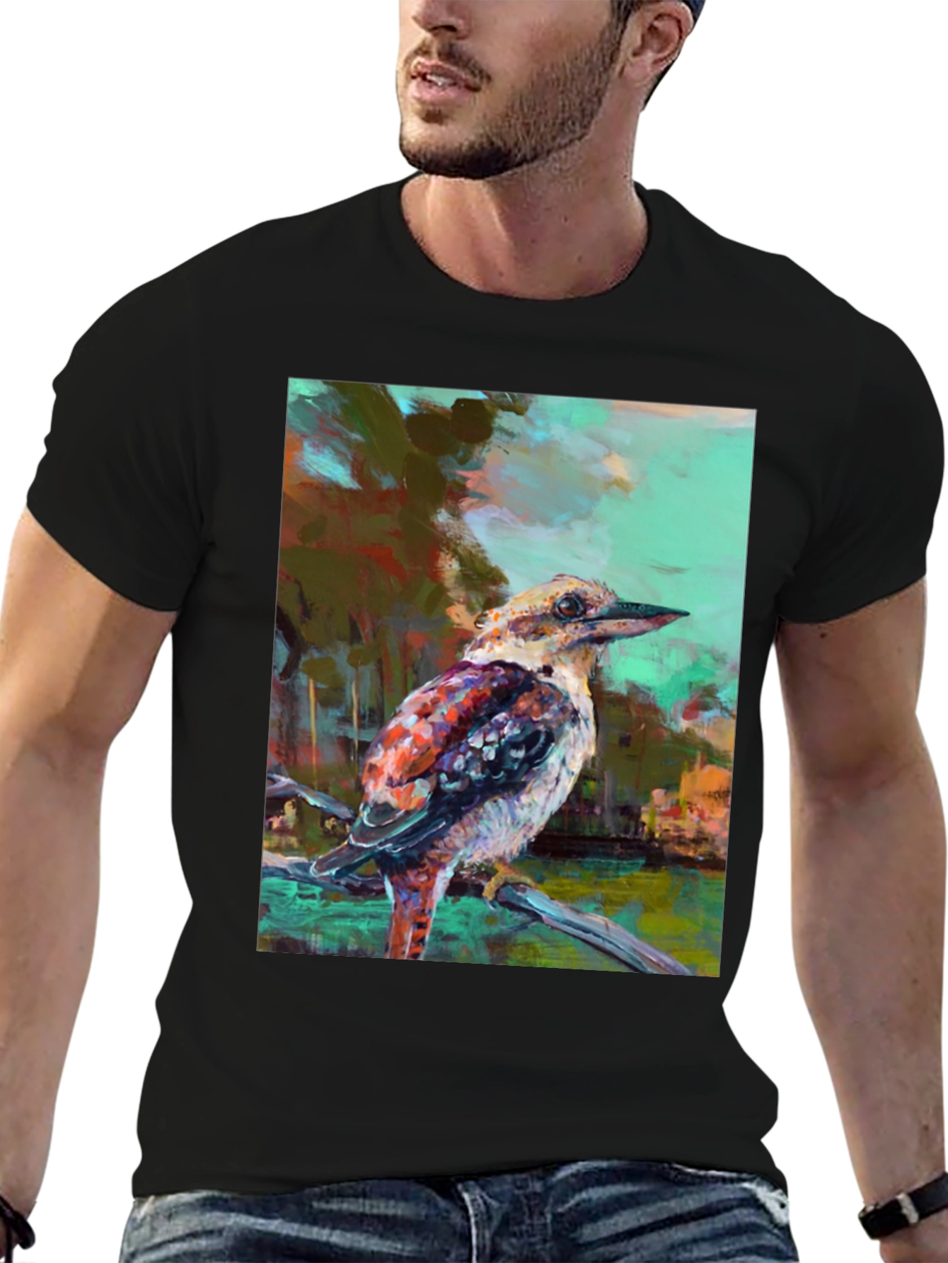 Kookaburra Art Print Black T-Shirt