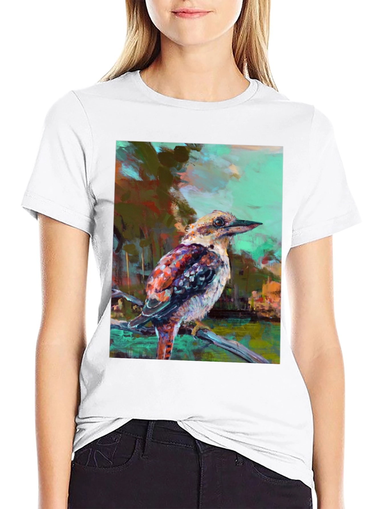 Kookaburra Art Print Black T-Shirt