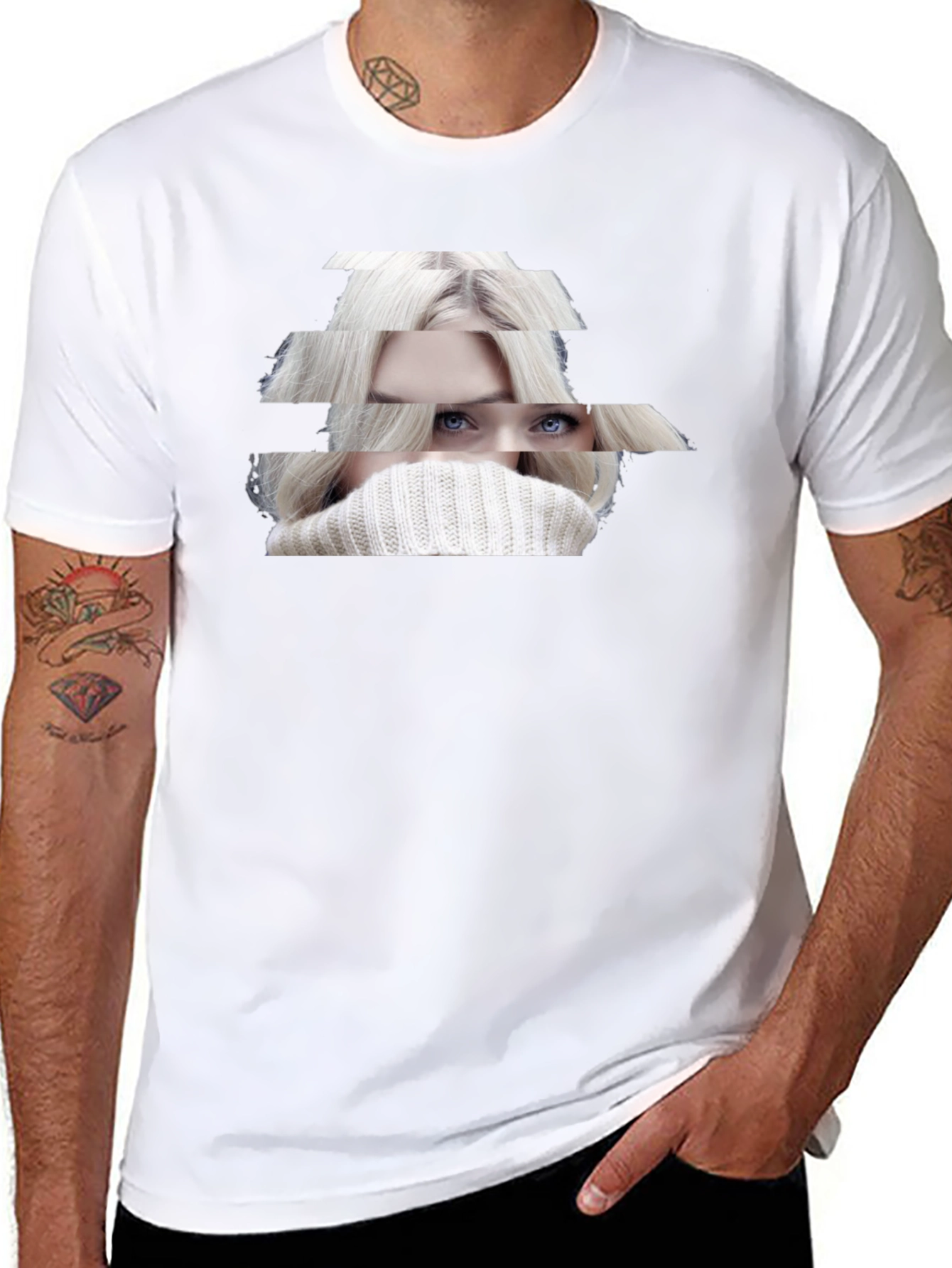 Stylish Black T-Shirt with Abstract Woman Portrait
