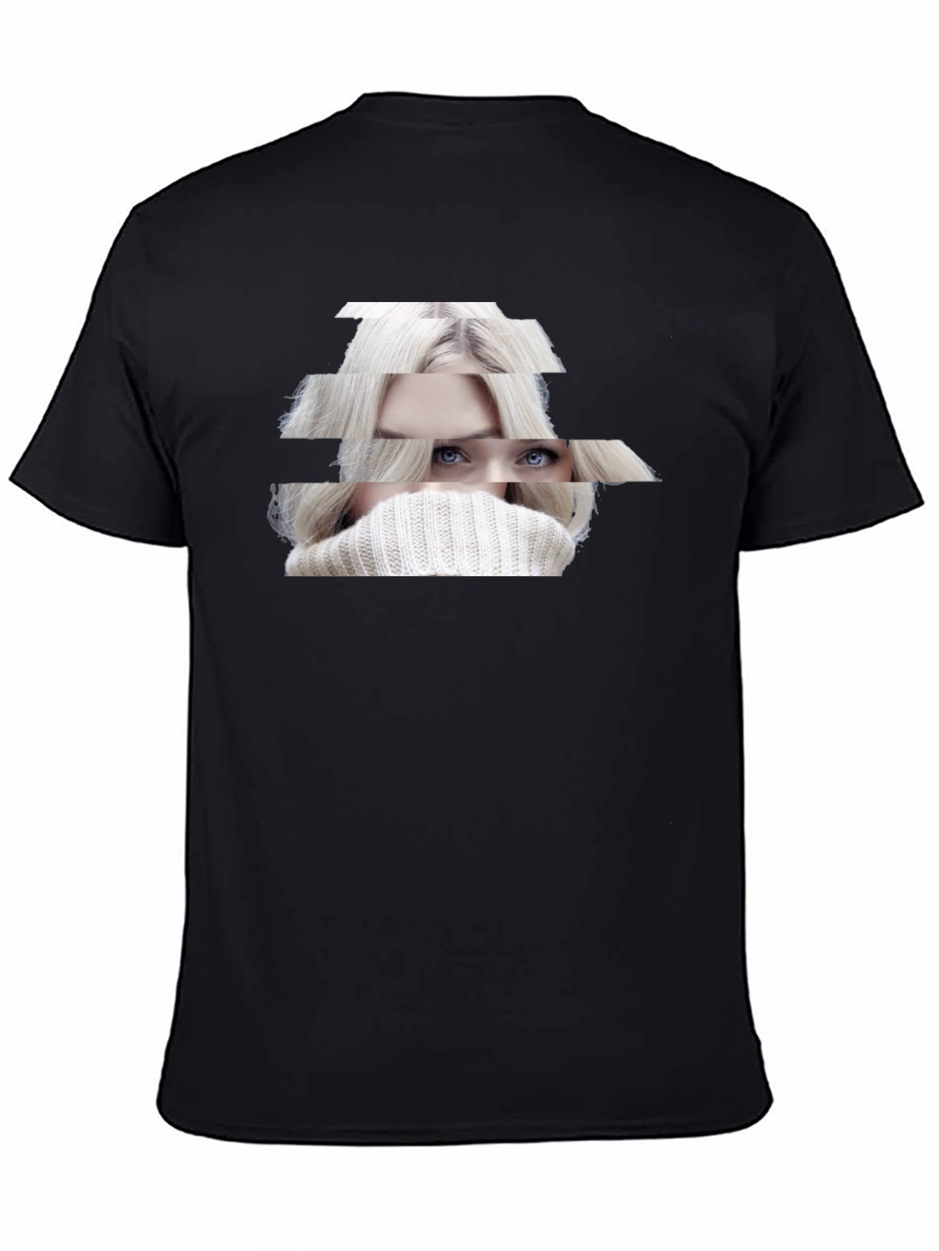 Stylish Black T-Shirt with Abstract Woman Portrait