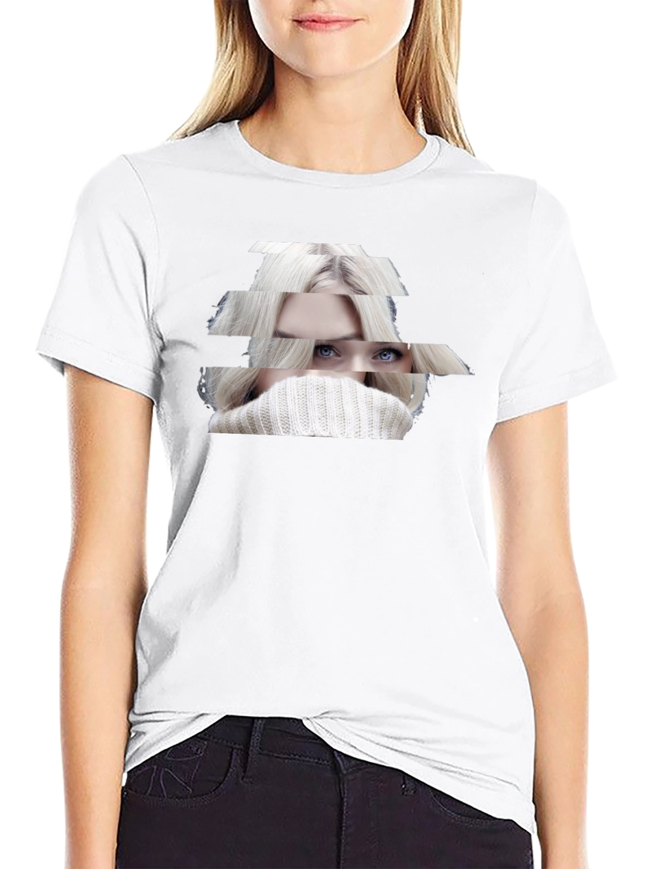Stylish Black T-Shirt with Abstract Woman Portrait