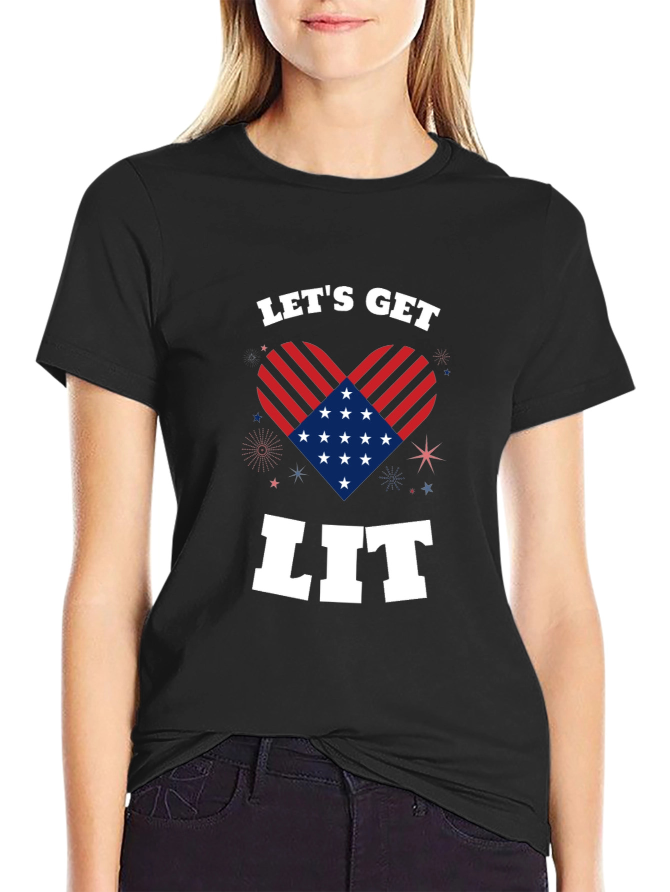 Lets Get Lit Patriotic Heart Graphic Tee