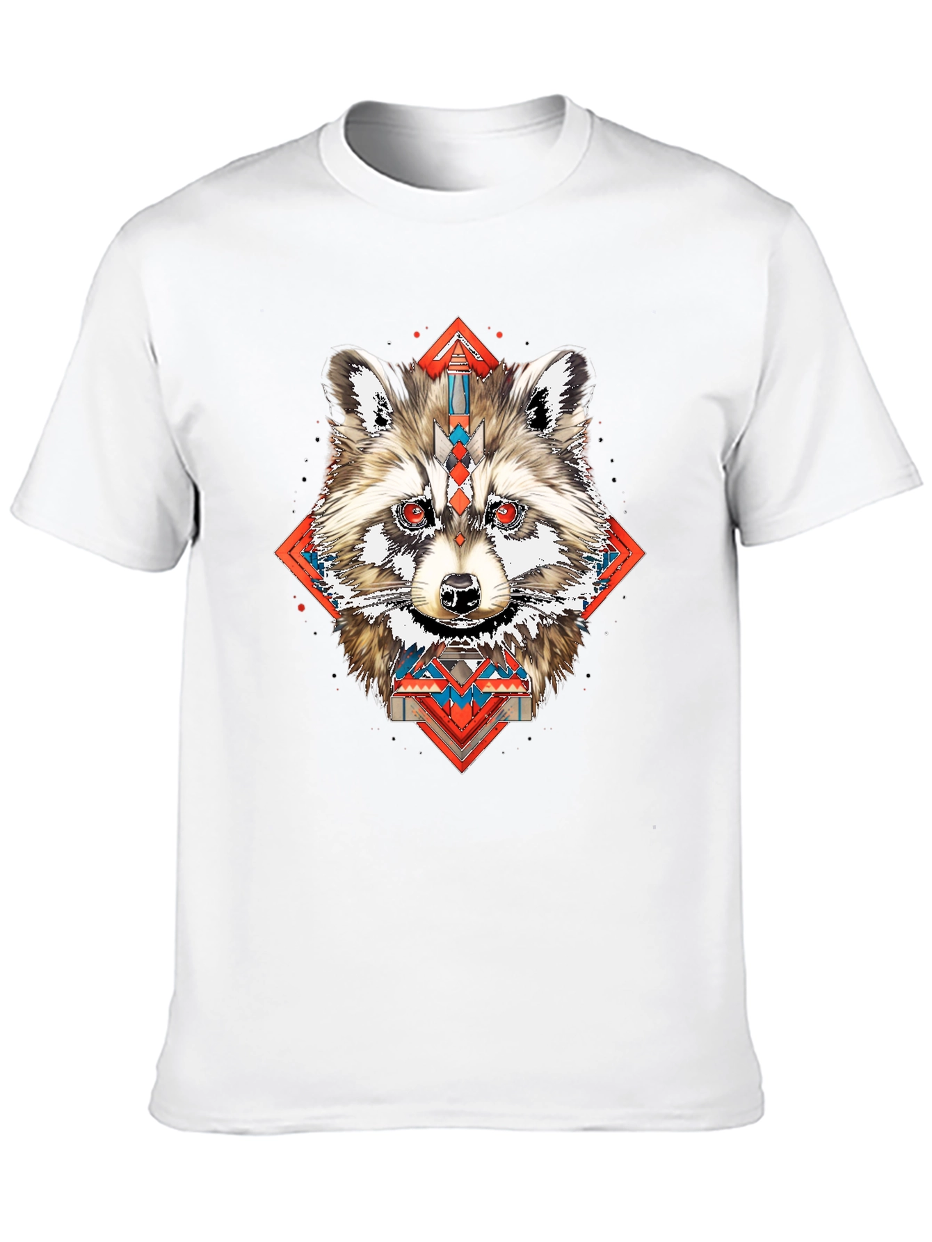 Raccoon Geometric Print Black T-Shirt