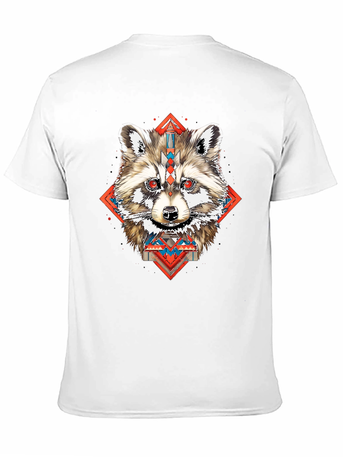 Raccoon Geometric Print Black T-Shirt