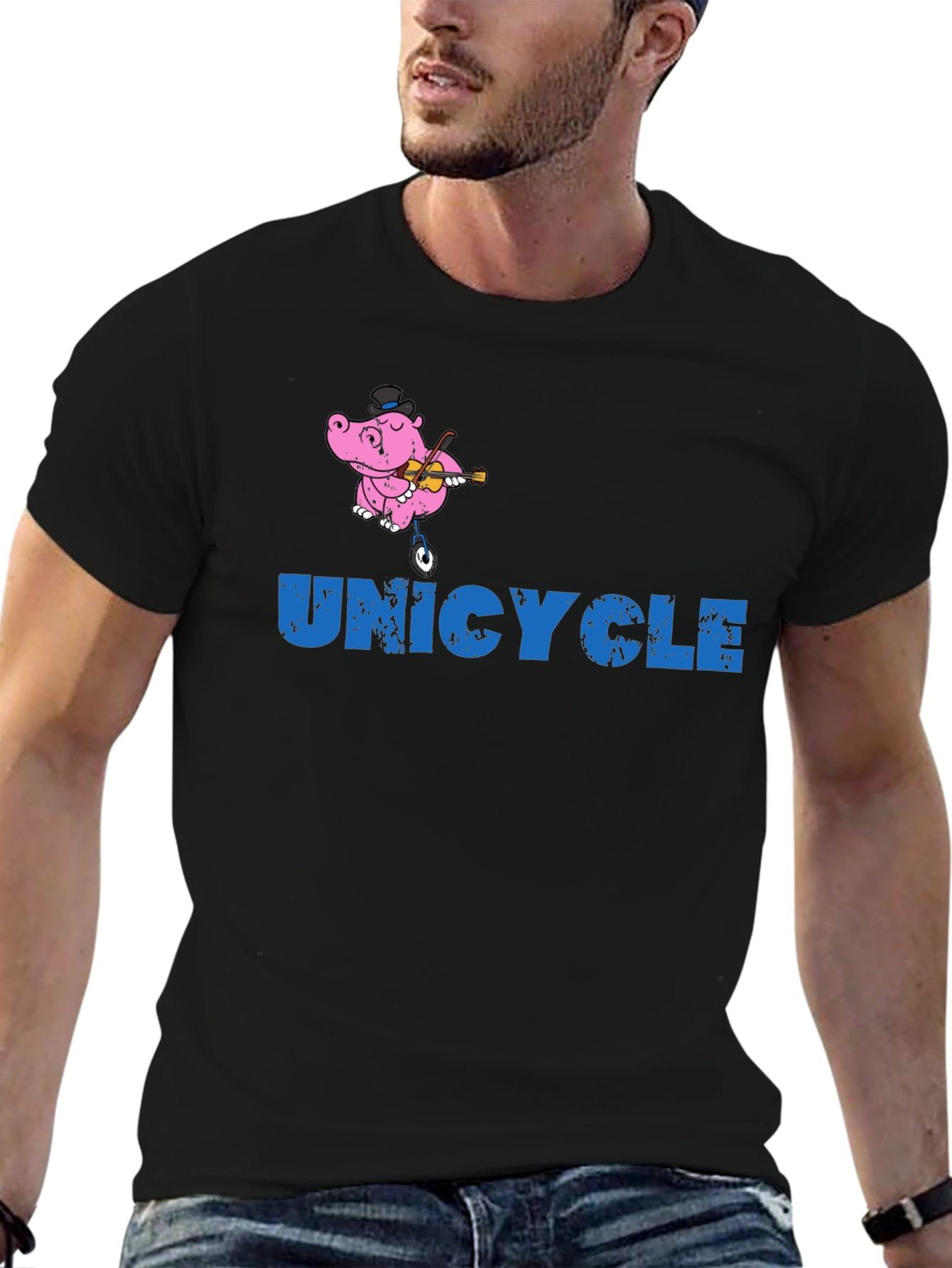 Unicycle Hippo Graphic Tee - Black Cotton T-Shirt