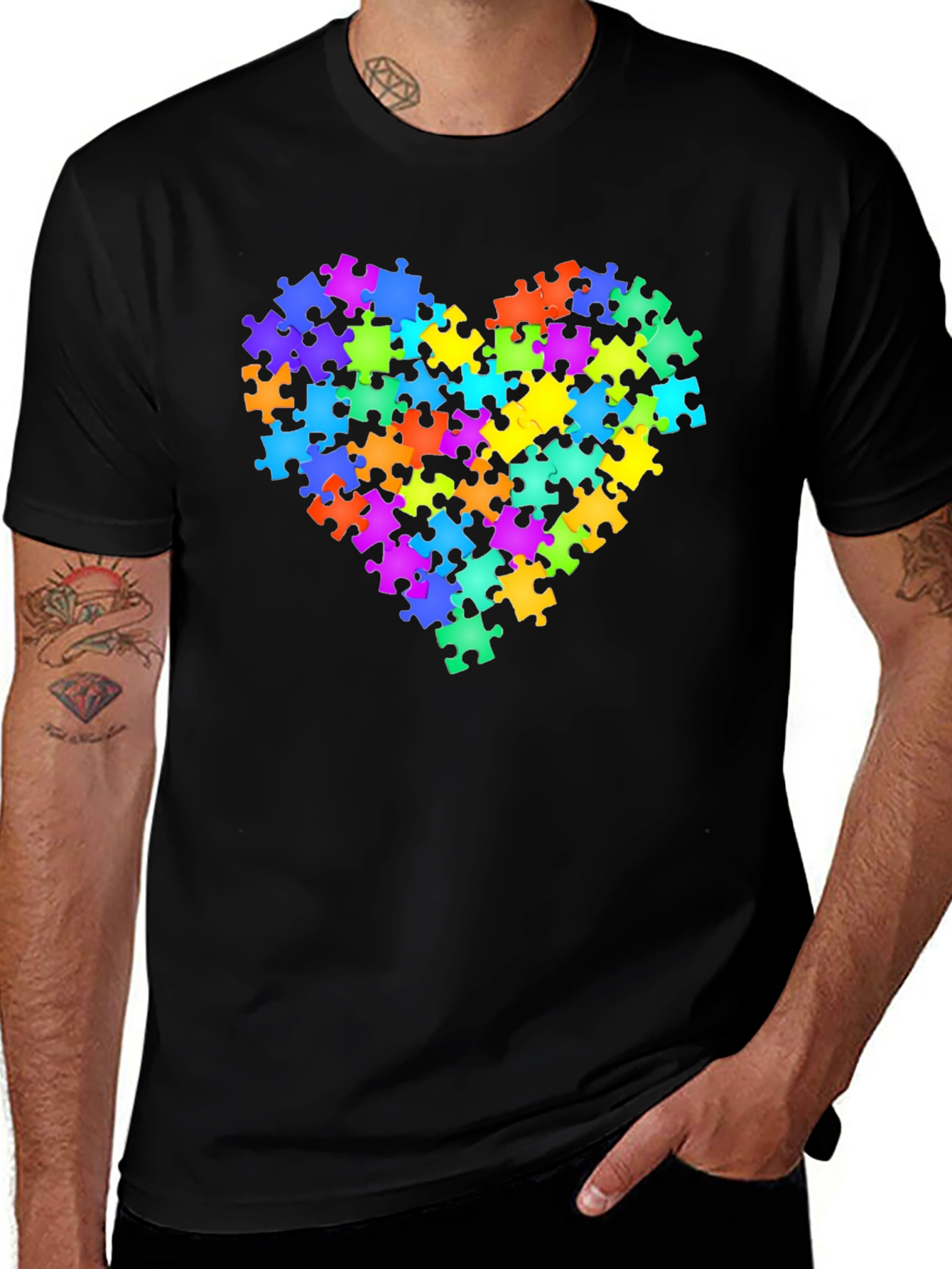 Autism Awareness Puzzle Piece Heart Graphic Tee