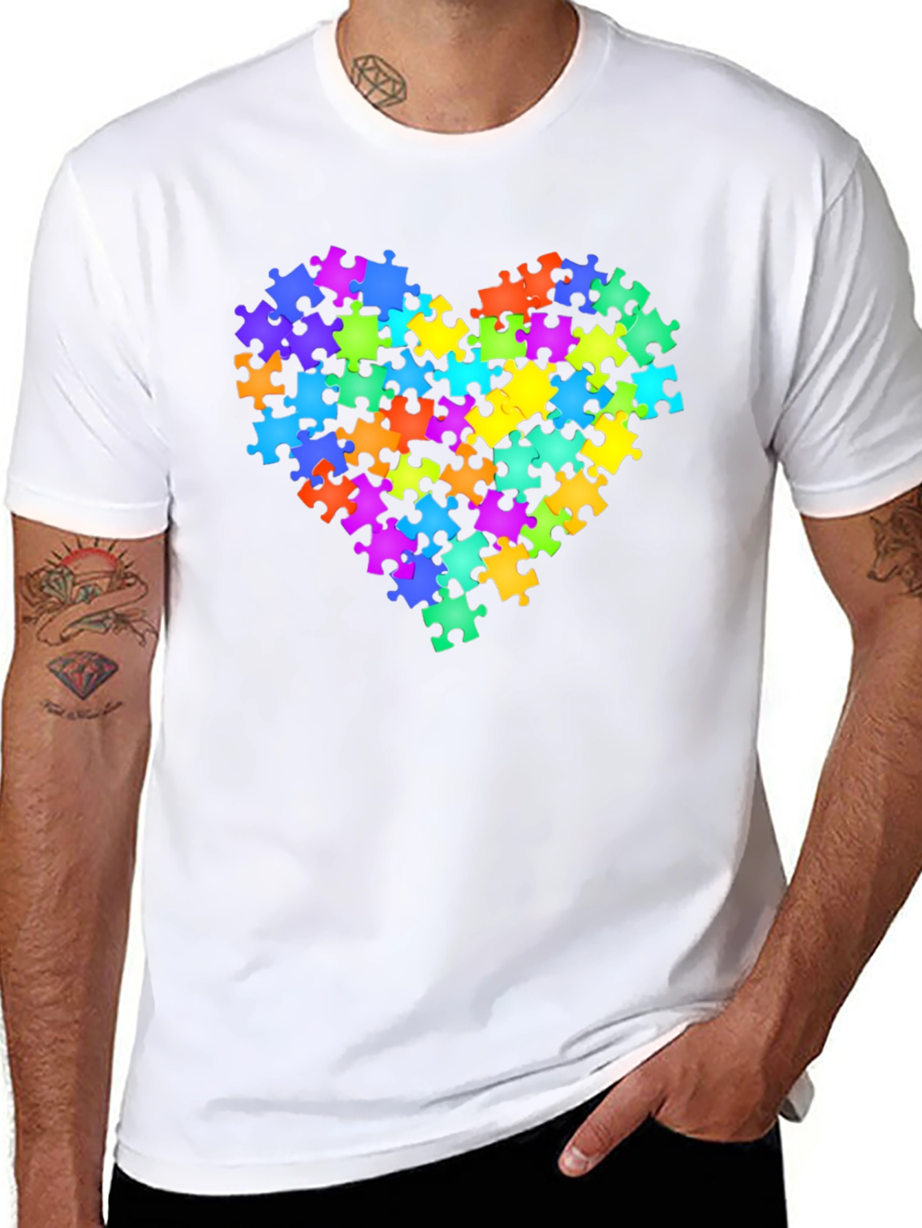 Autism Awareness Puzzle Piece Heart Graphic Tee