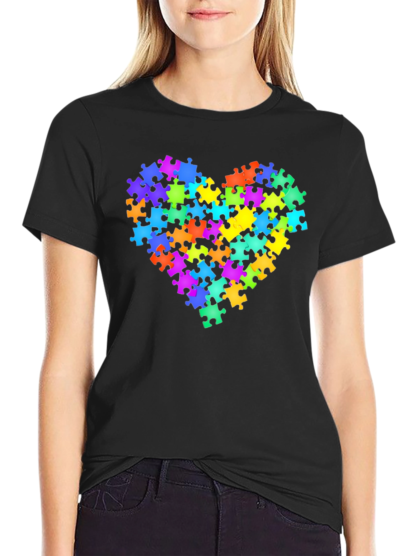 Autism Awareness Puzzle Piece Heart Graphic Tee
