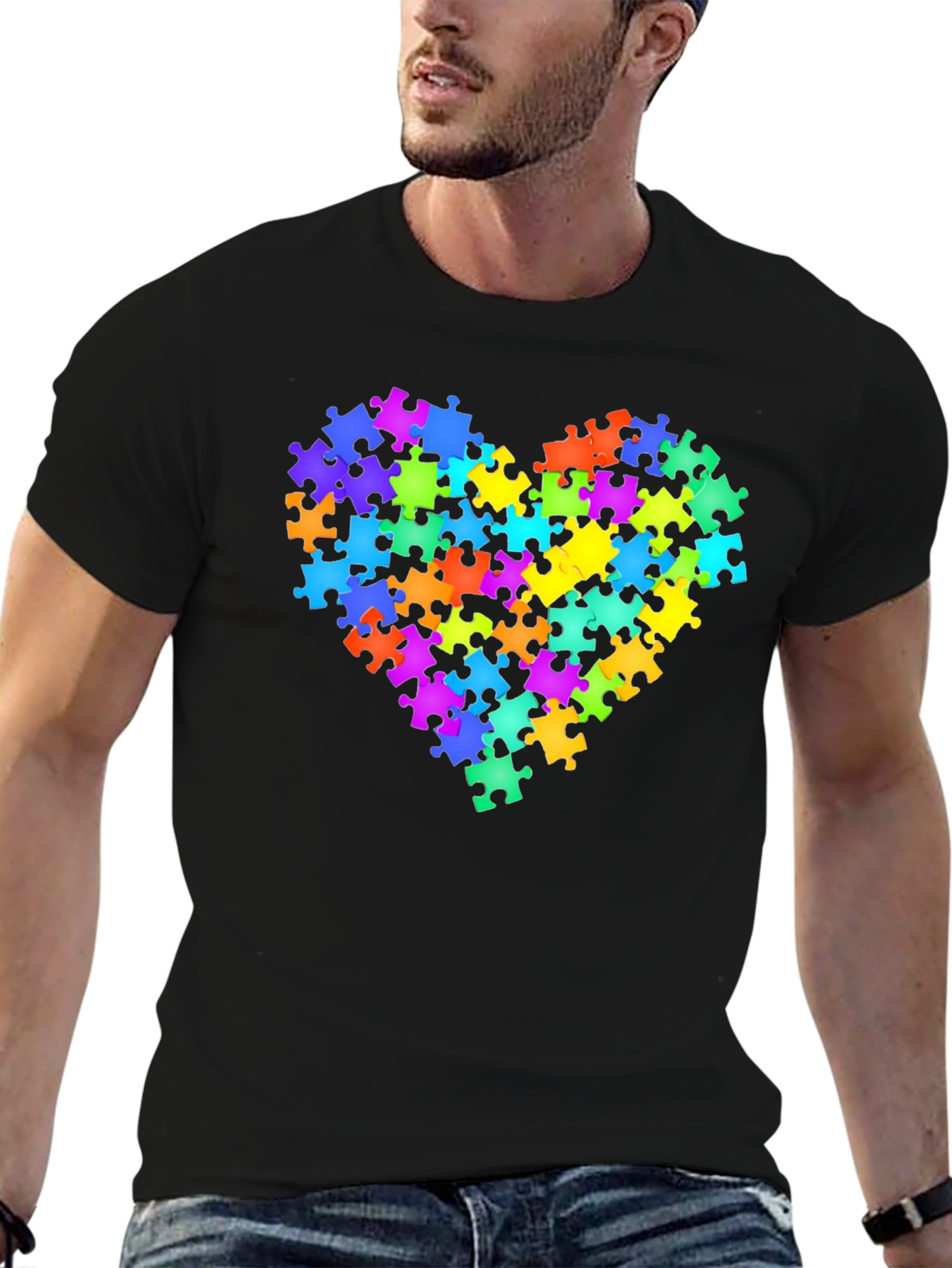 Autism Awareness Puzzle Piece Heart Graphic Tee