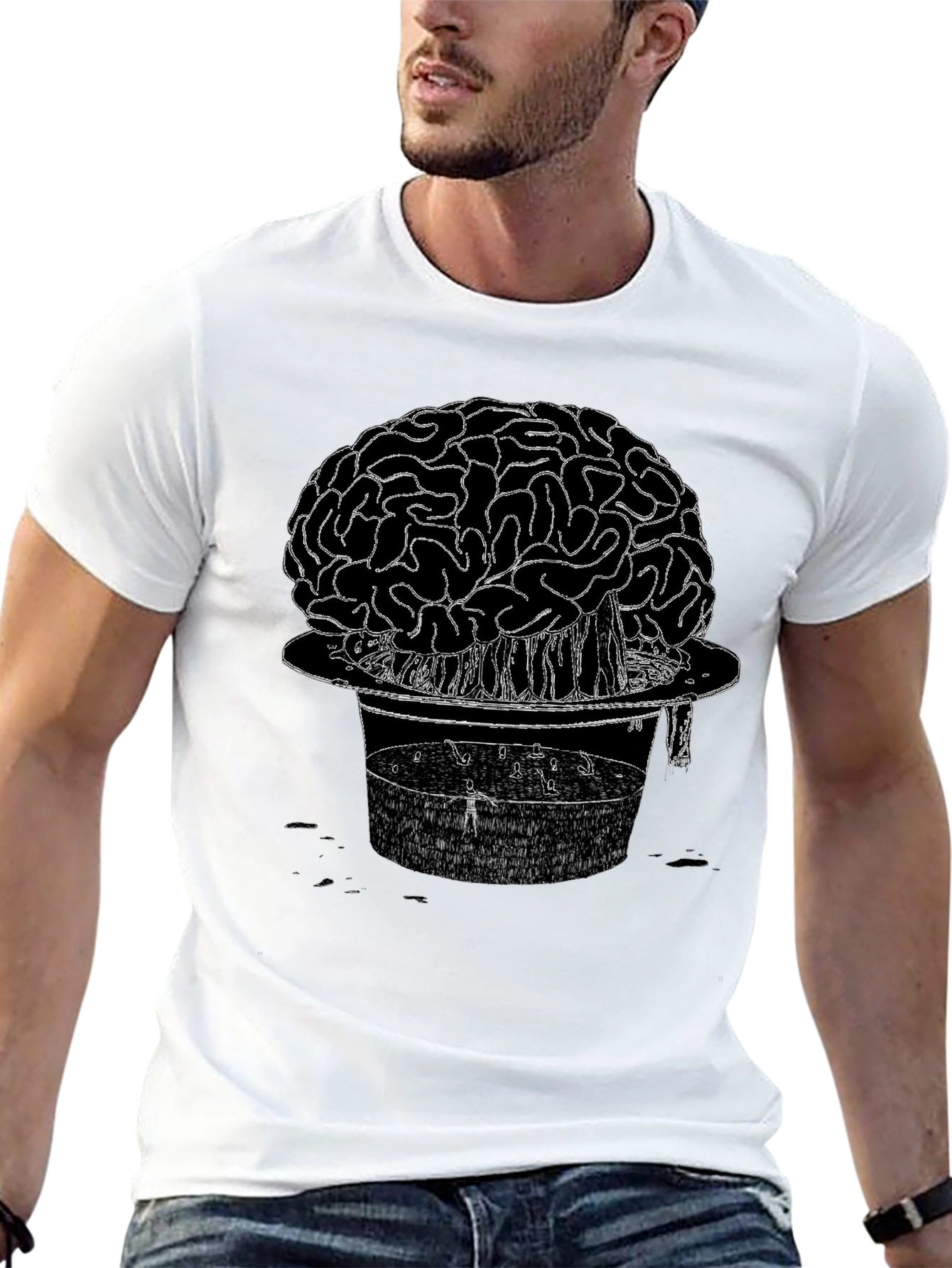 Brain & Hat Graphic T-Shirt - Unique Design Tee