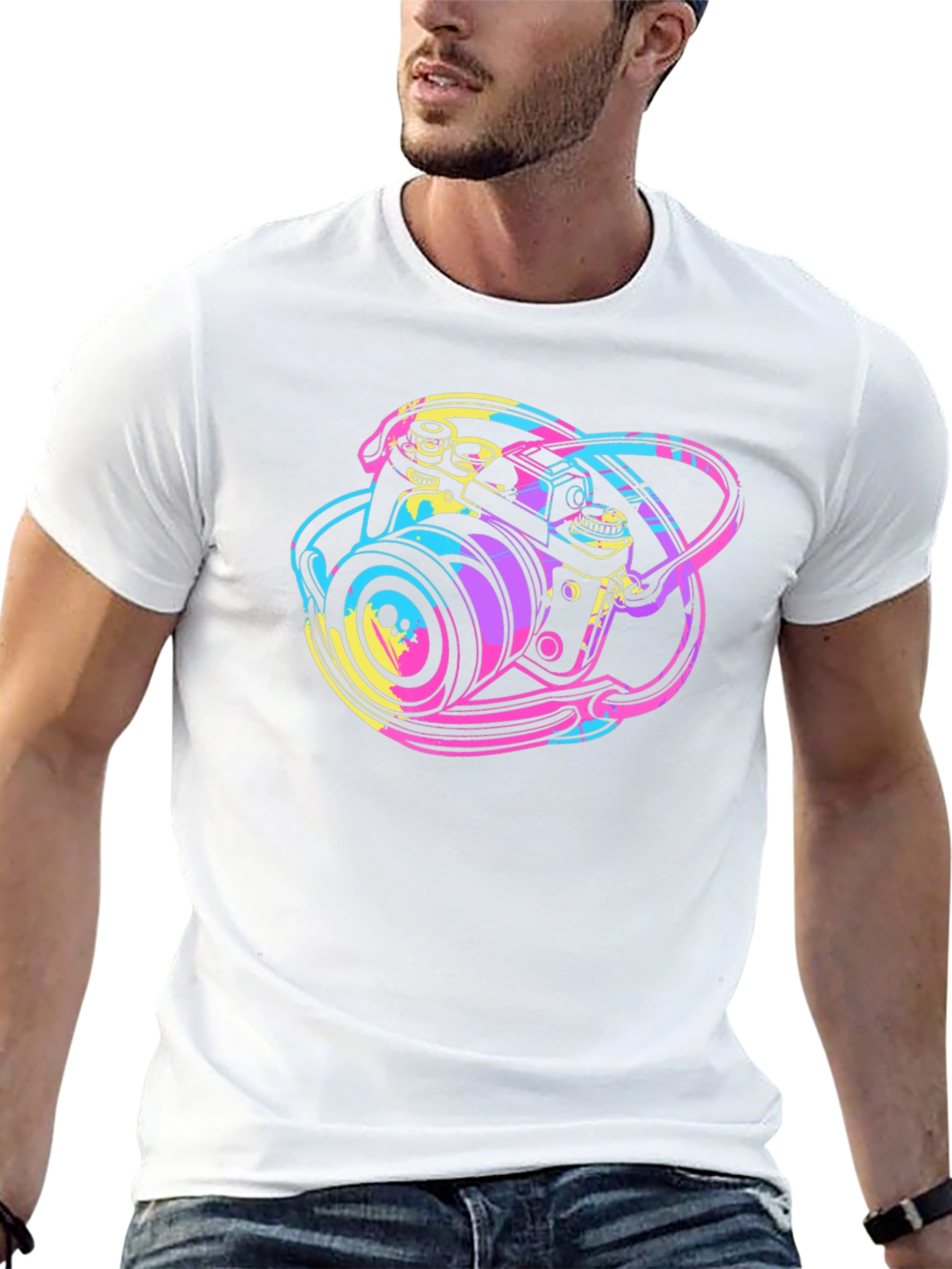 Retro Camera Graphic Tee - Black Cotton