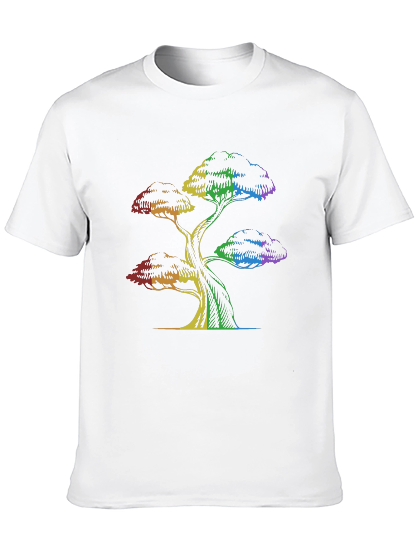 Rainbow Tree Graphic Tee - Black Cotton T-Shirt