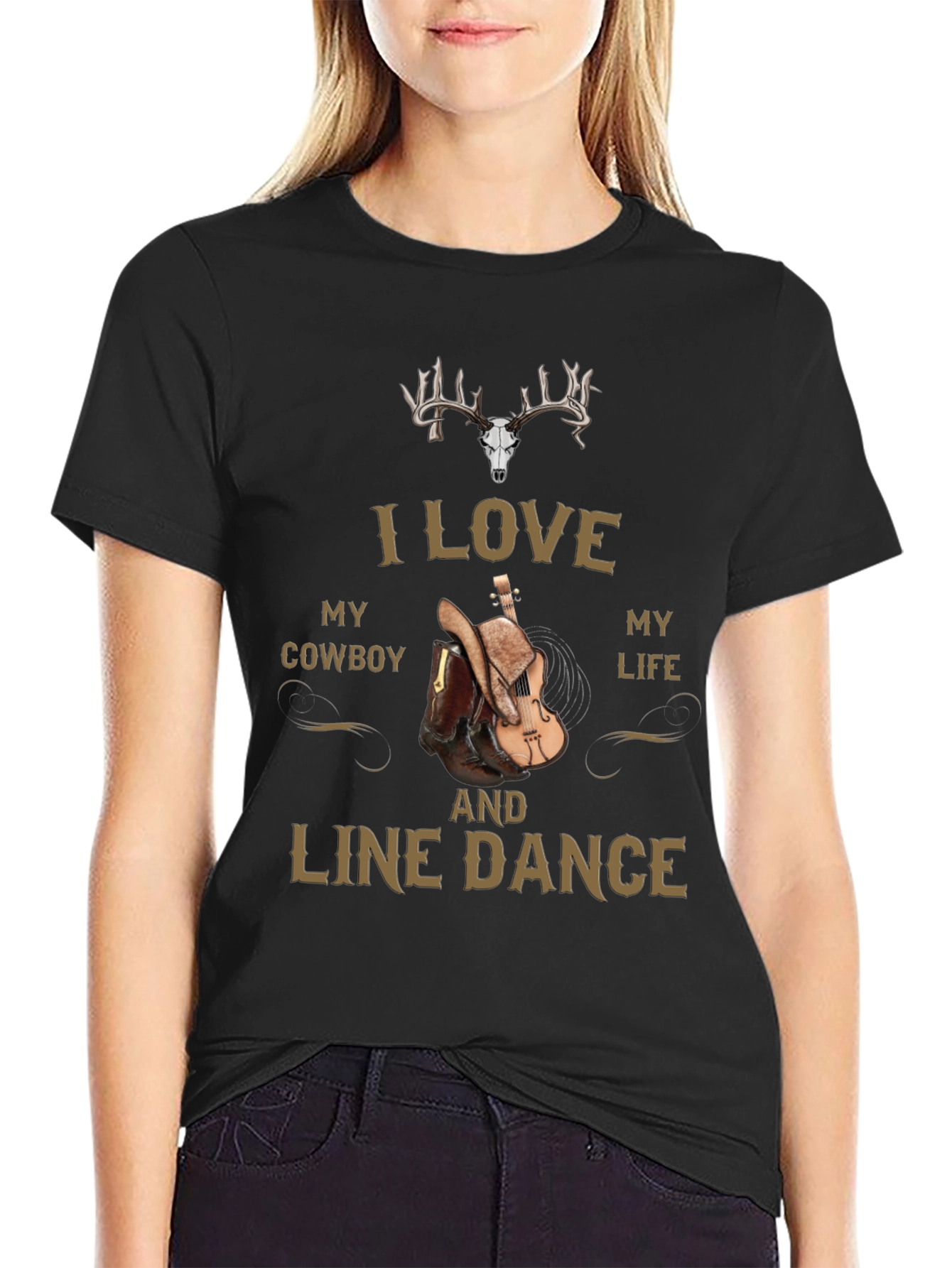 I Love My Cowboy and Line Dance Graphic Tee