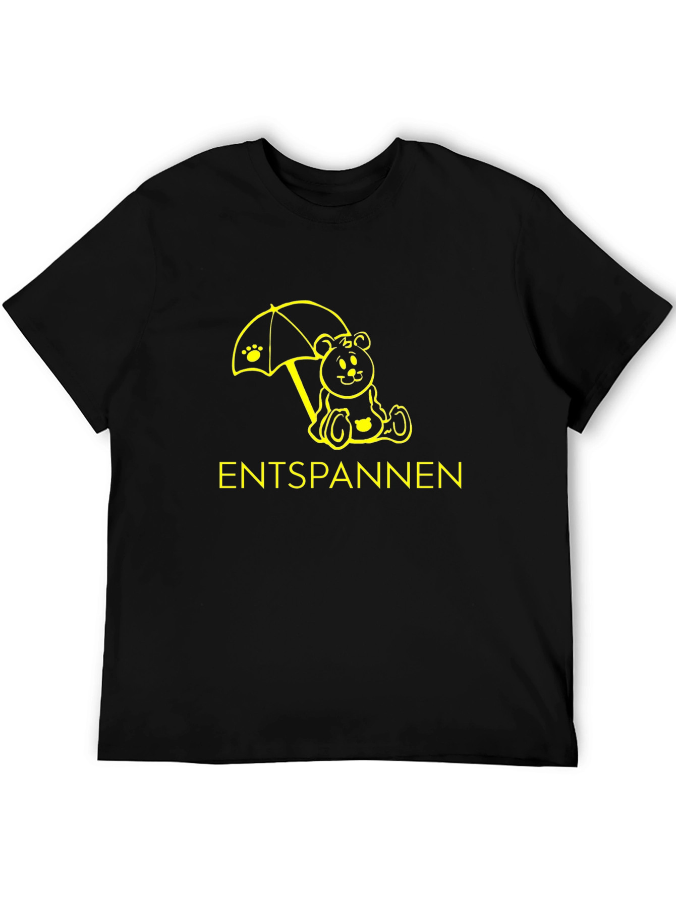 Entspannen Bear Under Umbrella Black Graphic T-Shirt