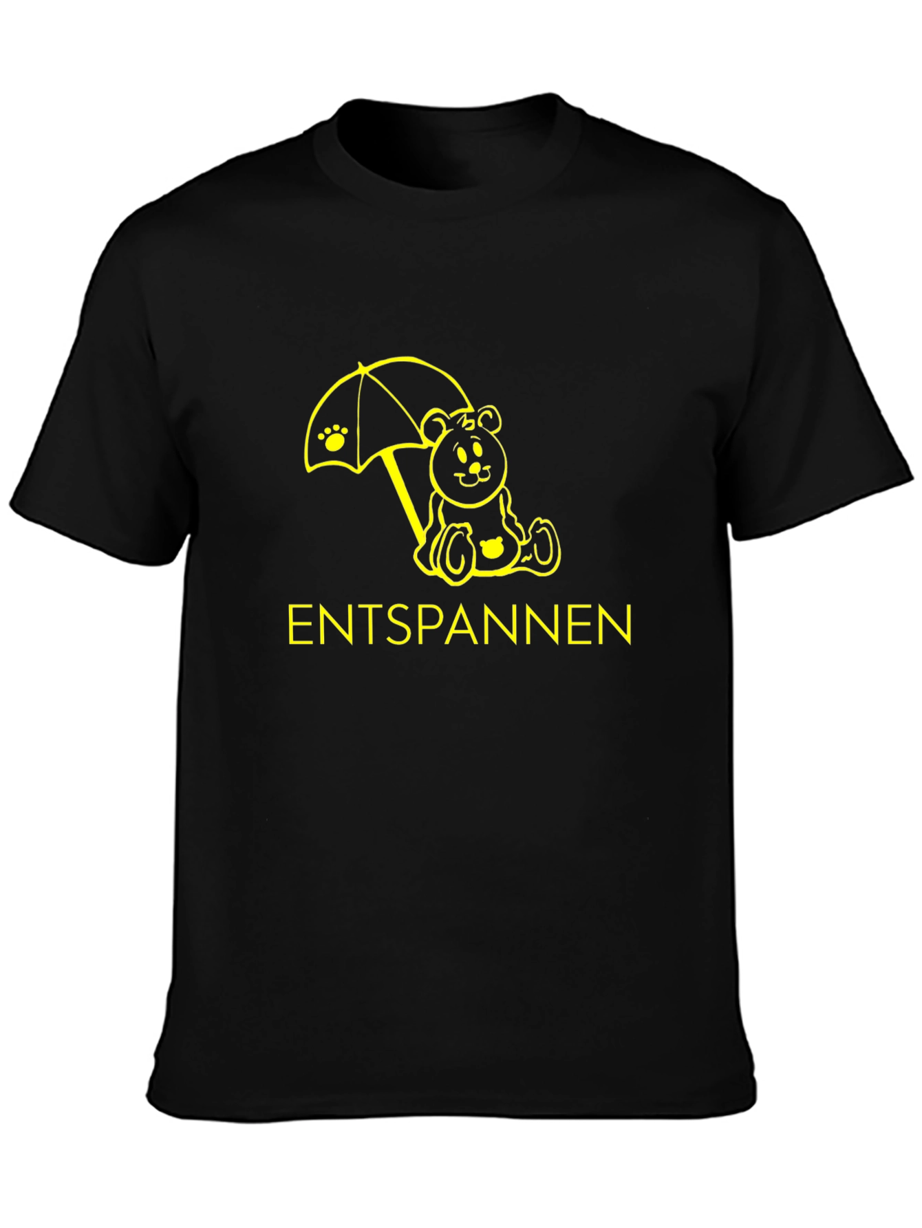 Entspannen Bear Under Umbrella Black Graphic T-Shirt