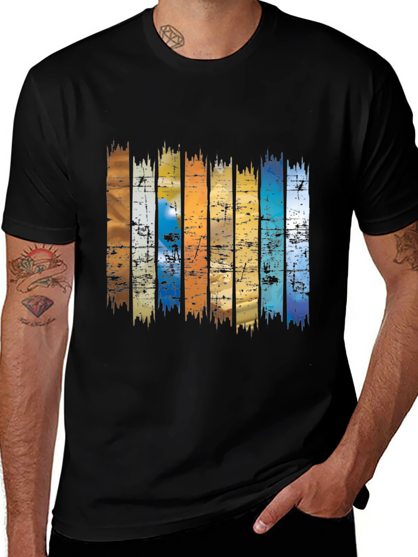 Retro Stripe Graphic Tee - Black