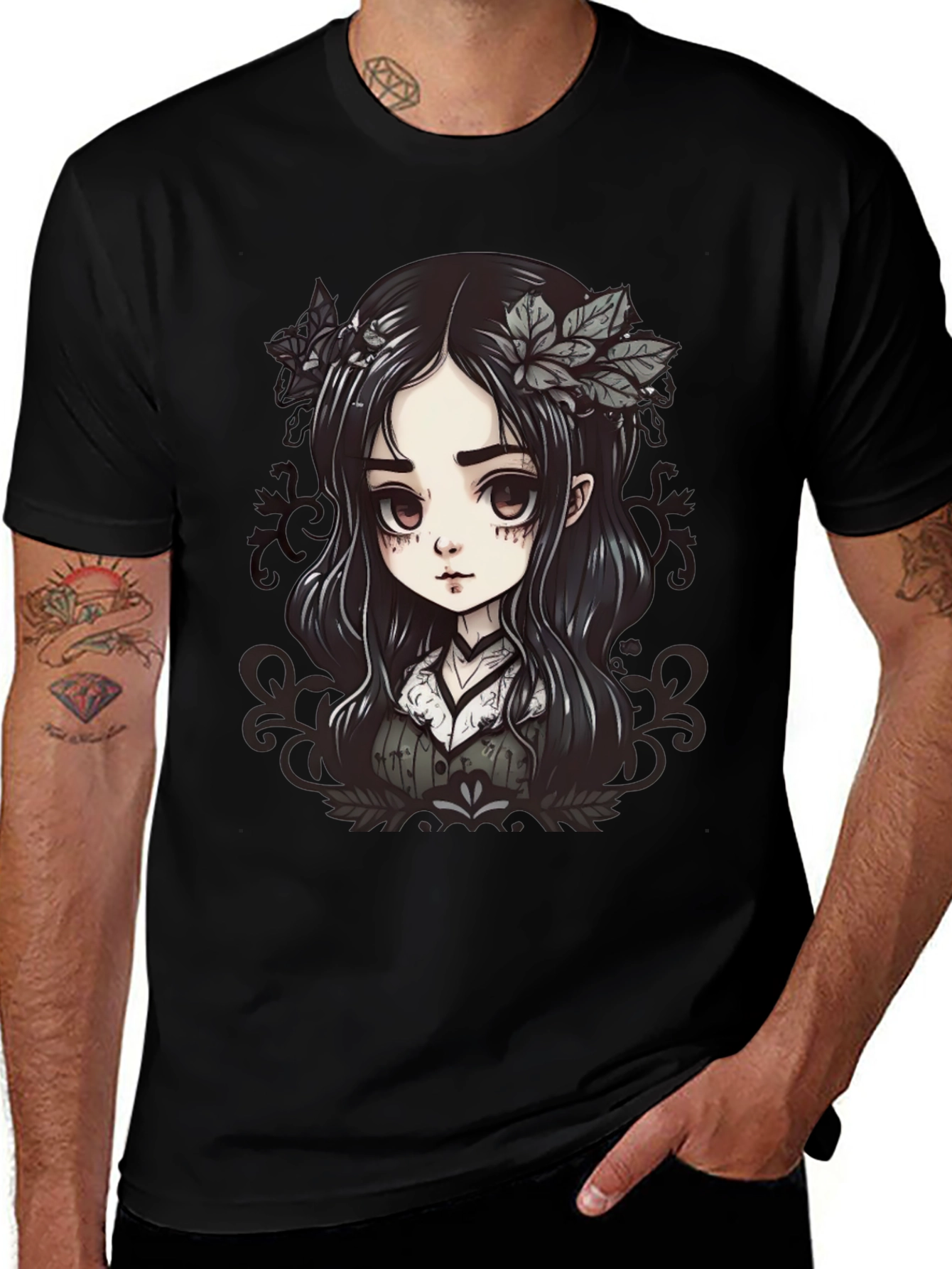 Gothic Anime Girl Graphic Black T-Shirt