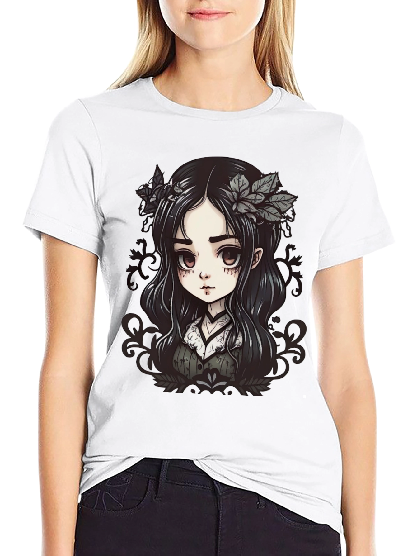 Gothic Anime Girl Graphic Black T-Shirt