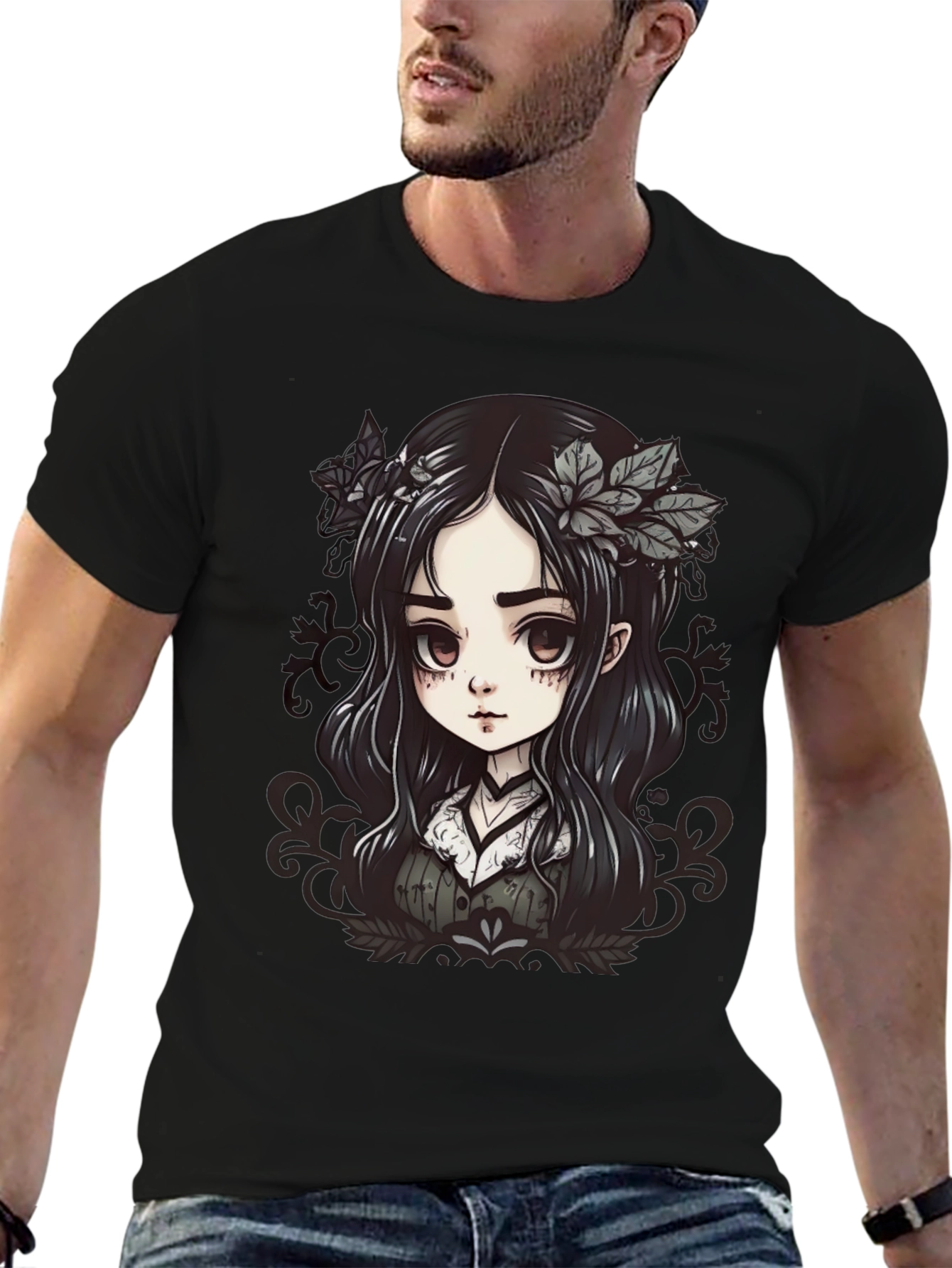 Gothic Anime Girl Graphic Black T-Shirt