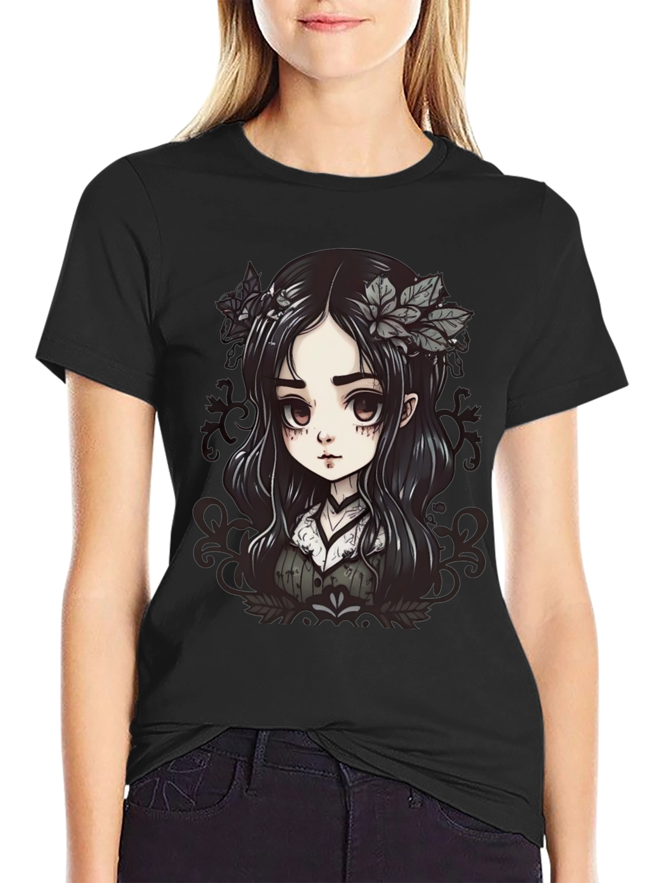 Gothic Anime Girl Graphic Black T-Shirt