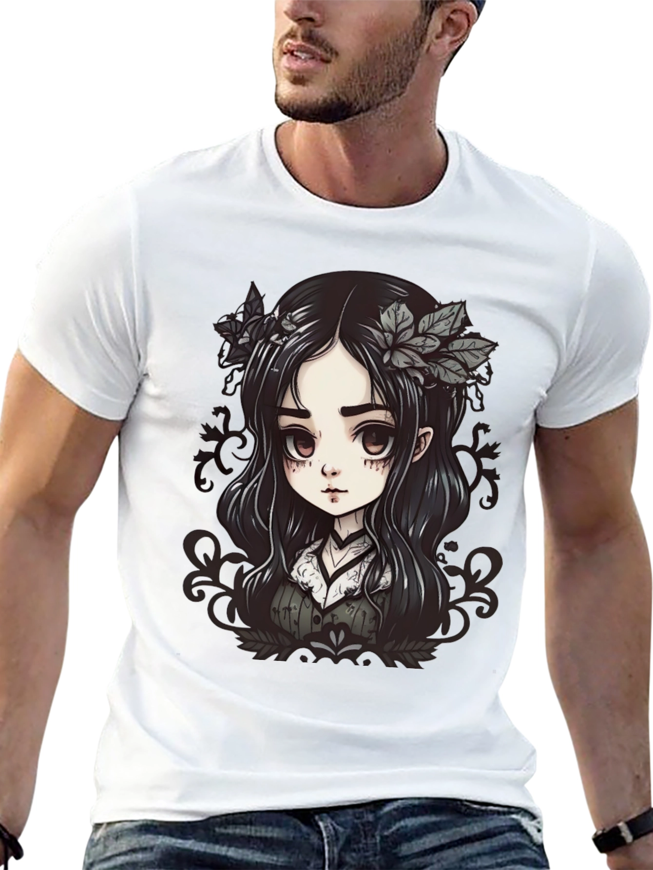 Gothic Anime Girl Graphic Black T-Shirt
