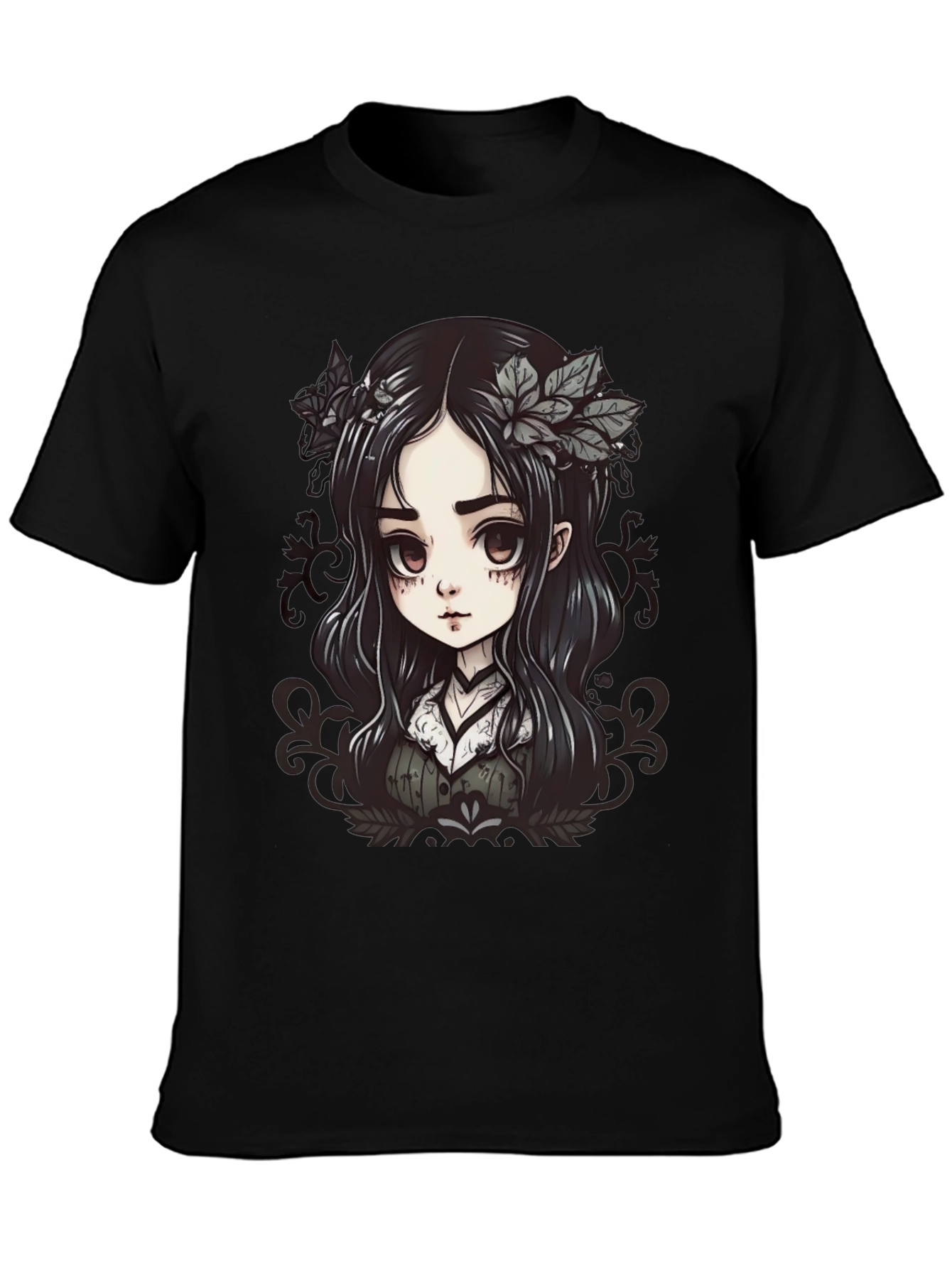 Gothic Anime Girl Graphic Black T-Shirt