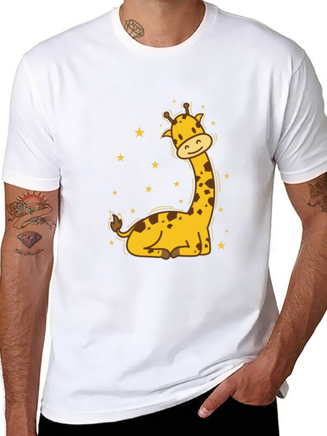 Cute Giraffe Graphic Tee - Mens Black T-Shirt