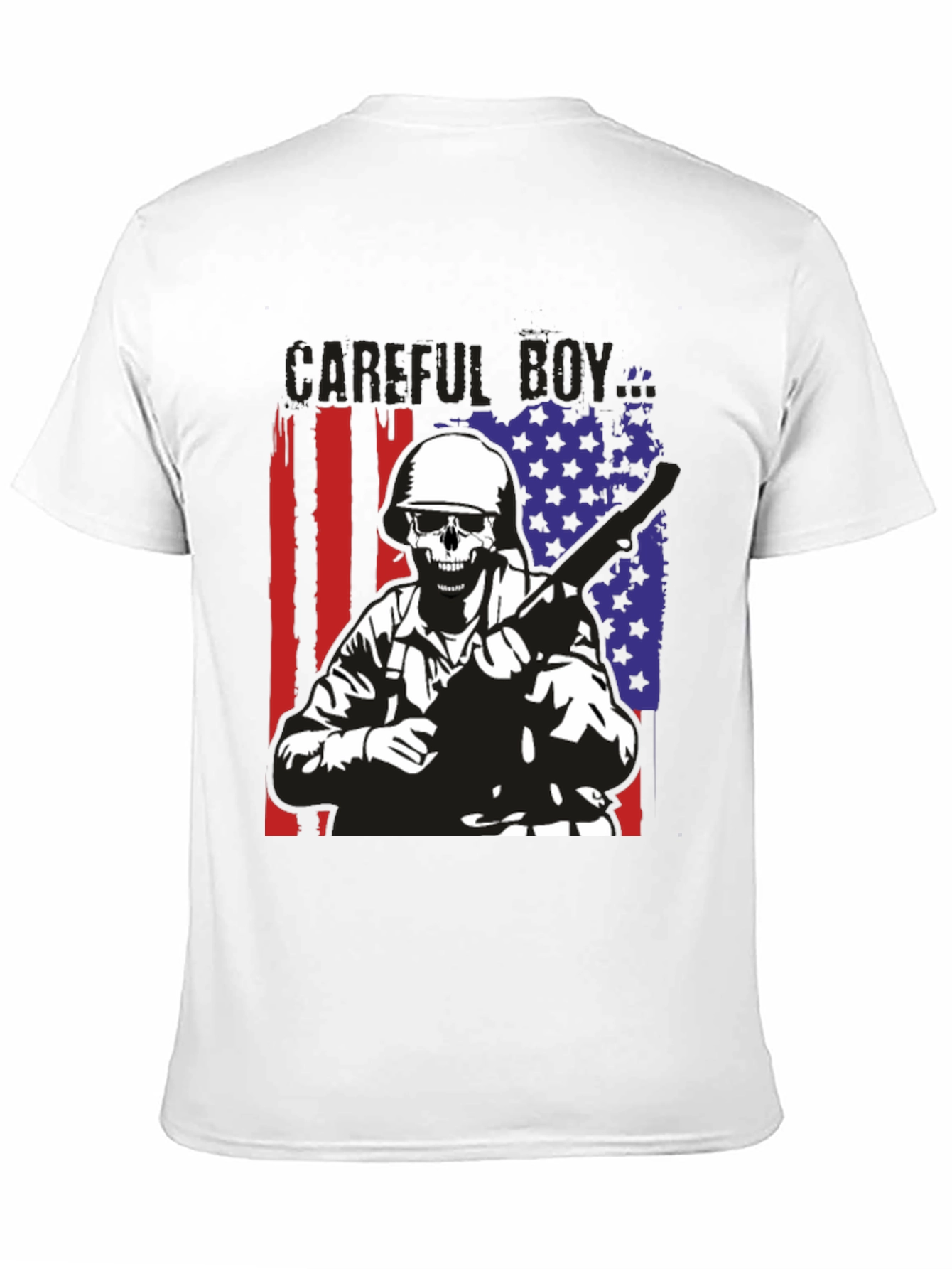 Careful Boy Soldier Skull Flag Graphic T-Shirt