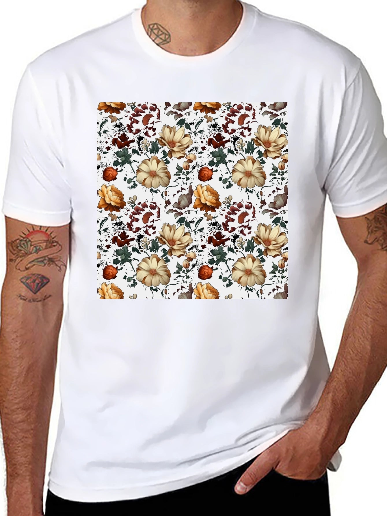 Floral Pattern Print Crew Neck T-Shirt