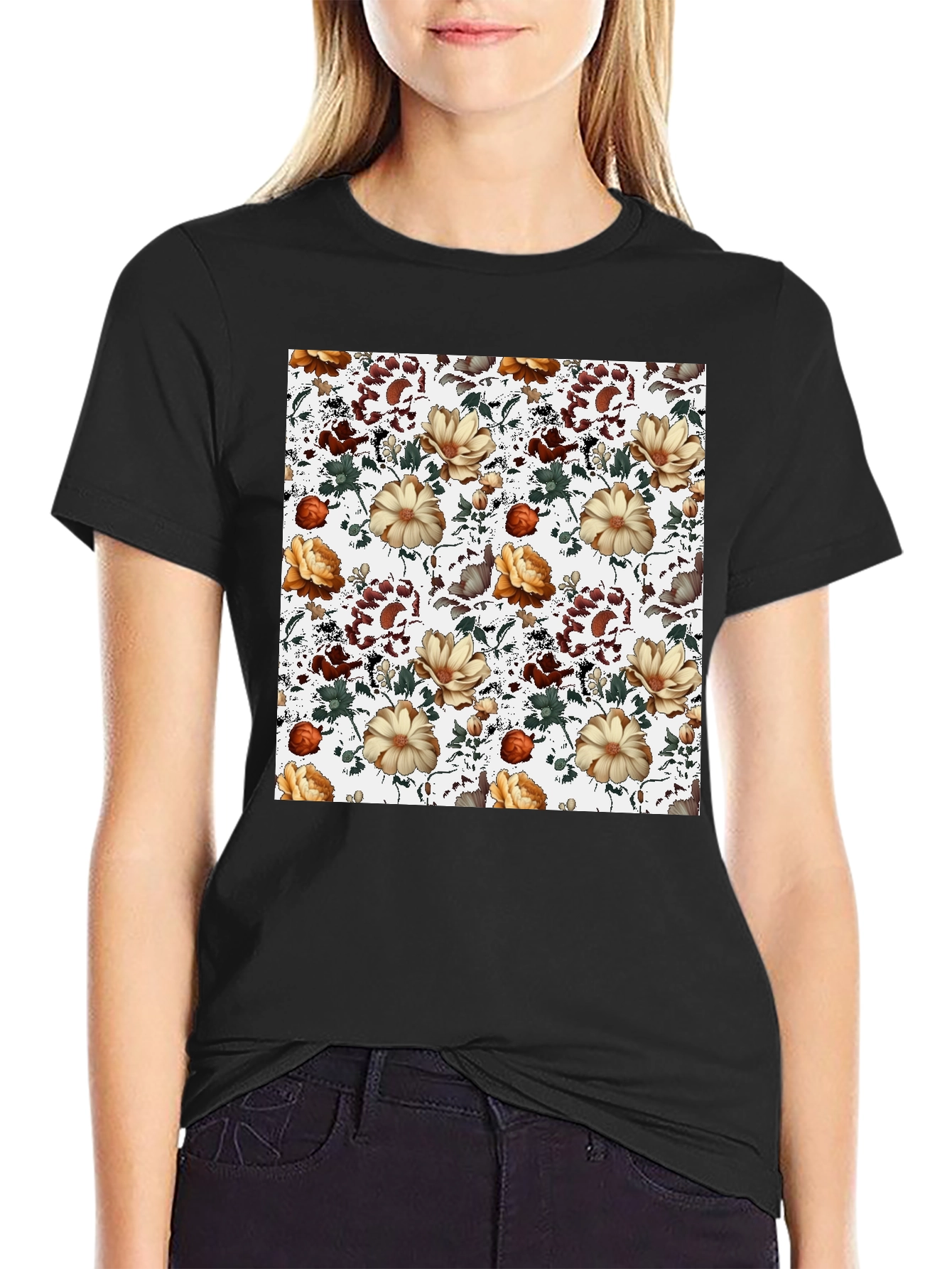 Floral Pattern Print Crew Neck T-Shirt