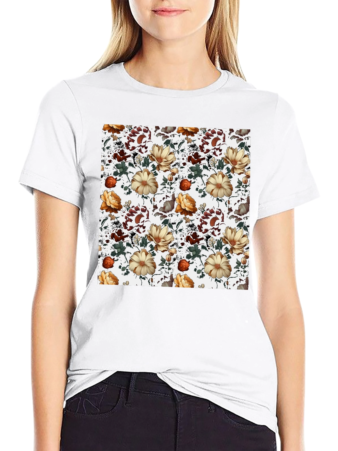 Floral Pattern Print Crew Neck T-Shirt