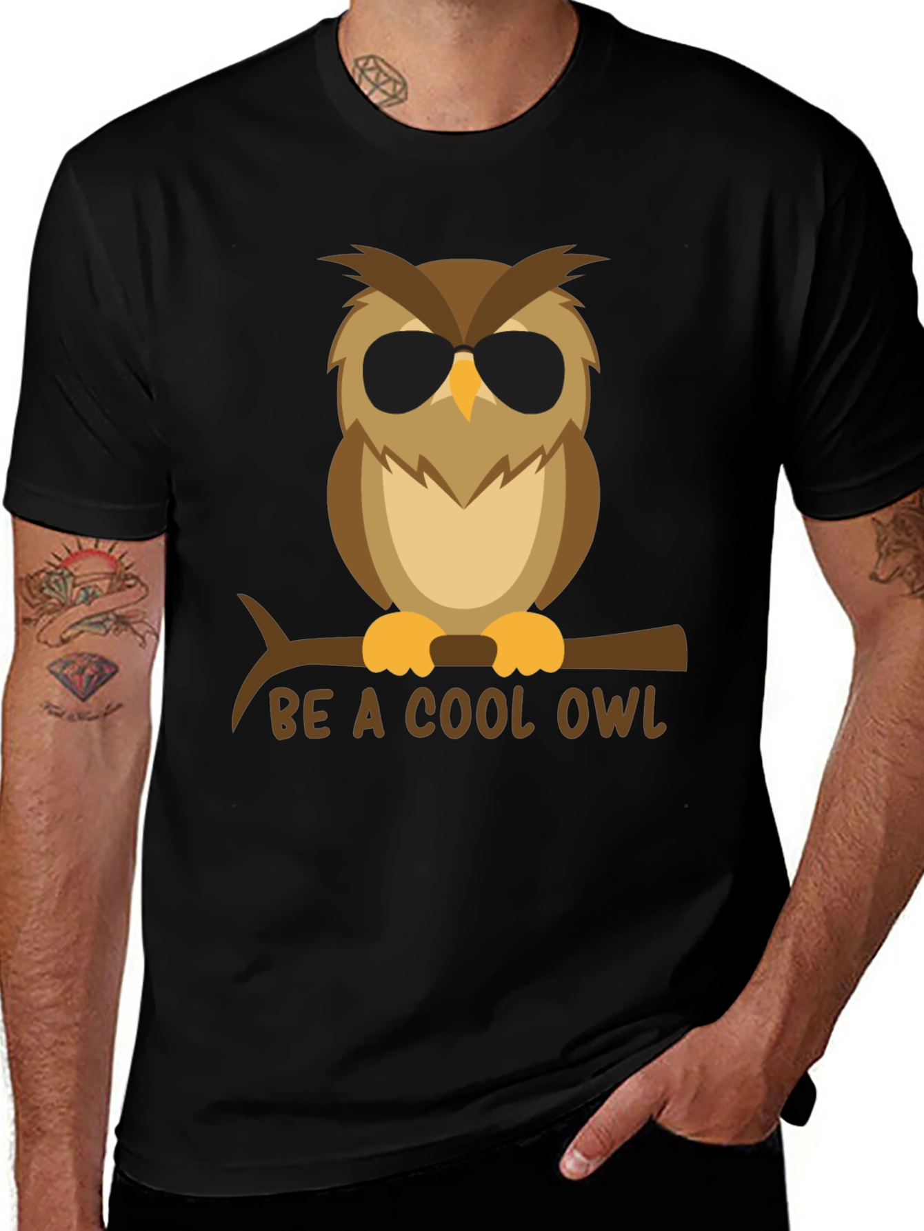 Cool Owl Graphic Tee - Black T-Shirt