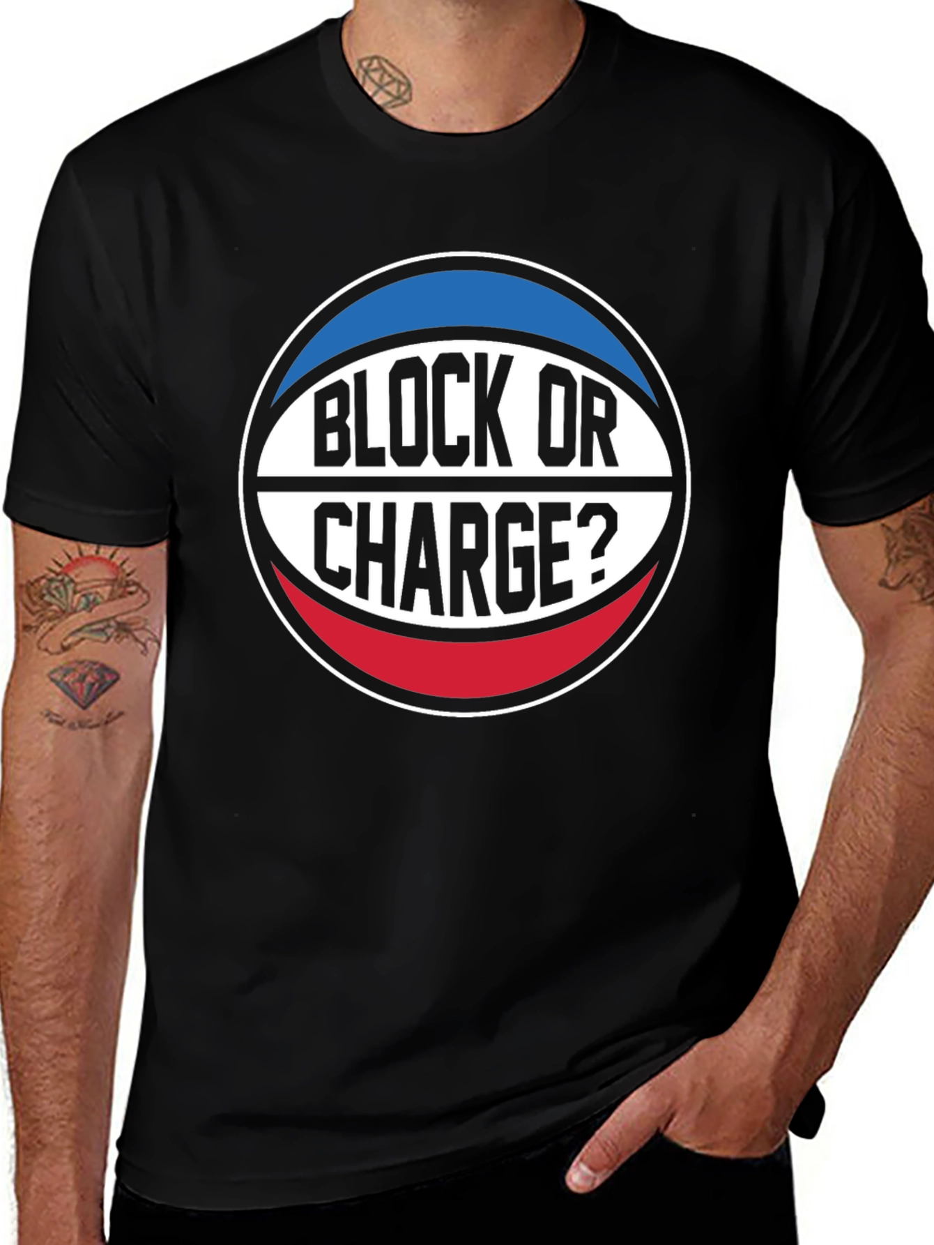 Block or Charge? Basketball T-Shirt