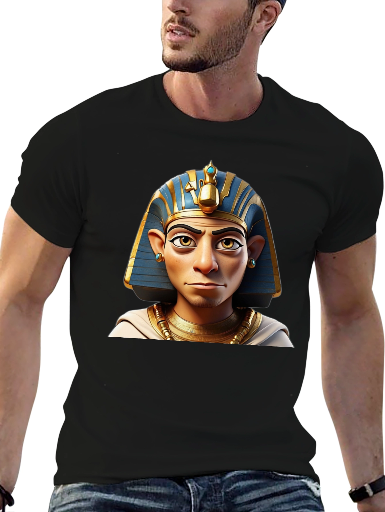Pharaoh Cartoon Print Black T-Shirt