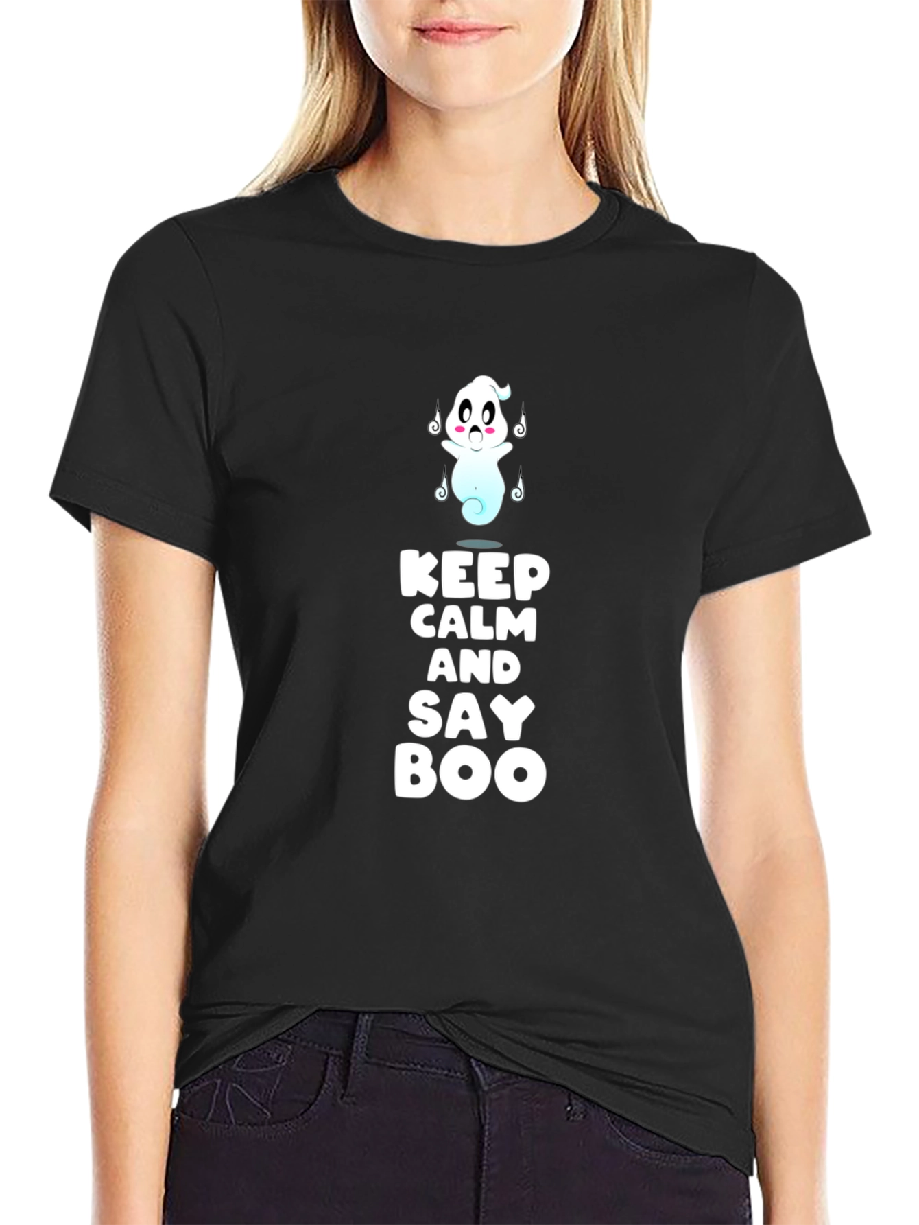 Keep Calm and Say Boo Ghost Graphic Tee