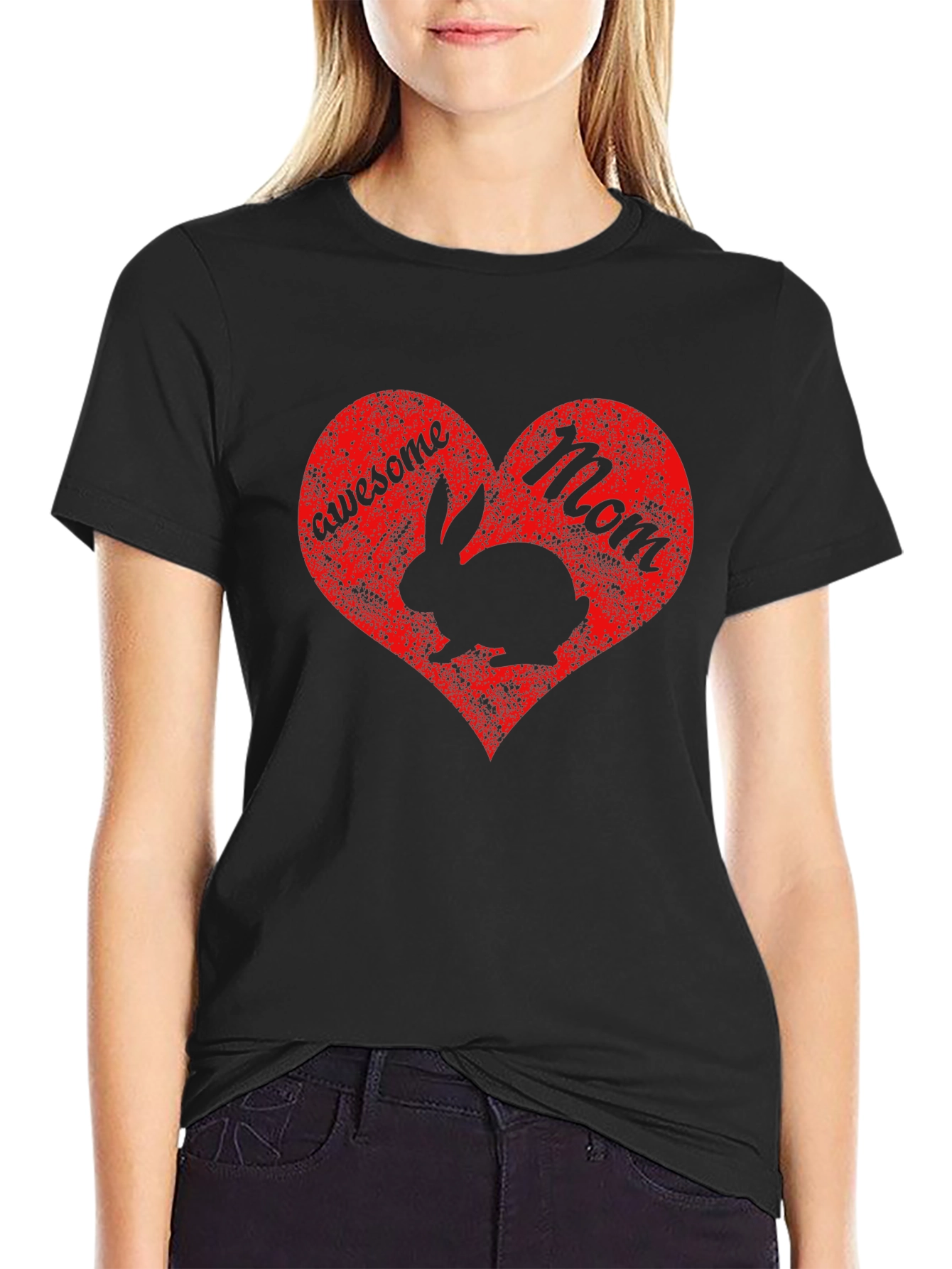 Awesome Mom Rabbit Heart Graphic T-Shirt