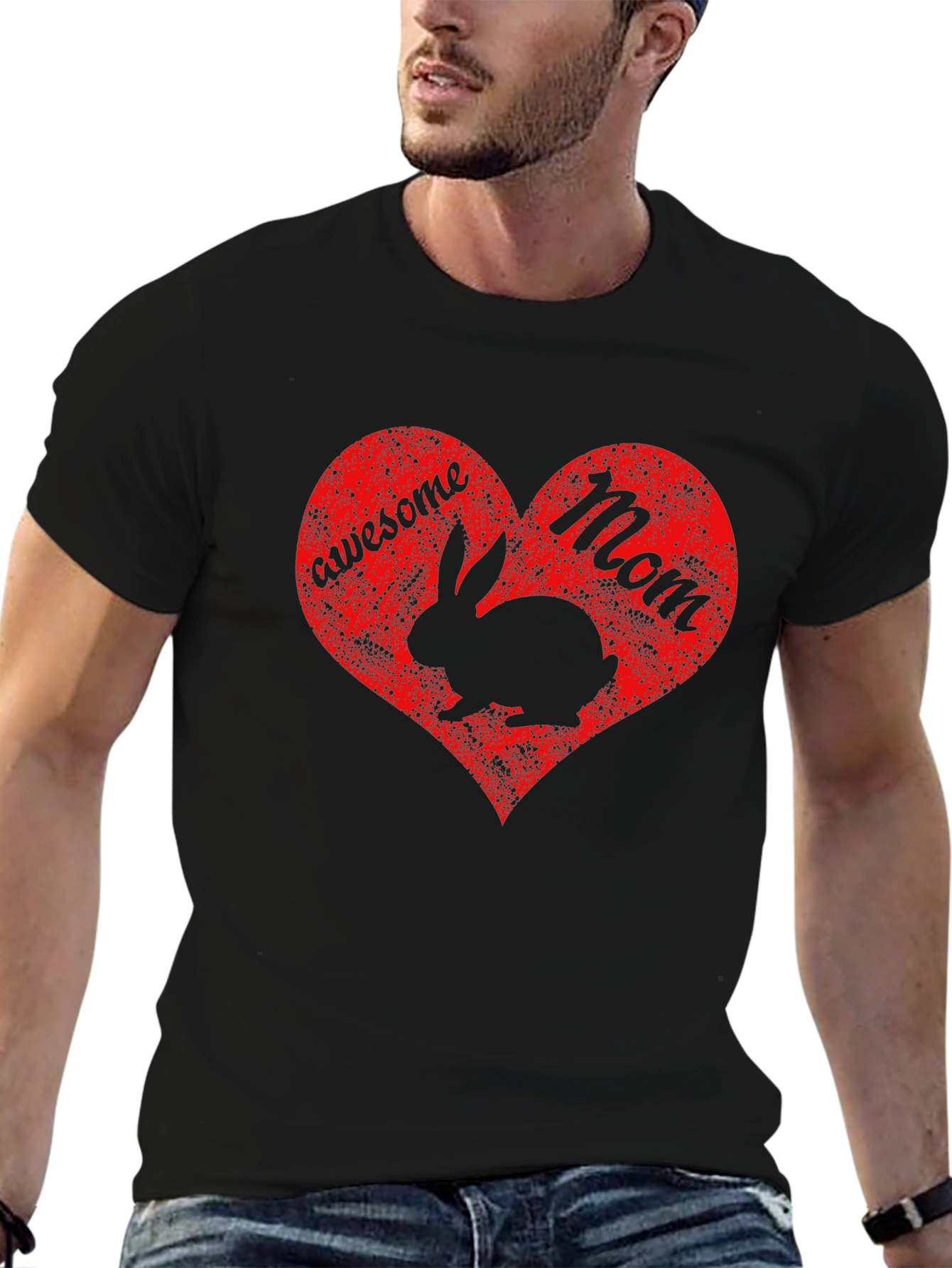 Awesome Mom Rabbit Heart Graphic T-Shirt