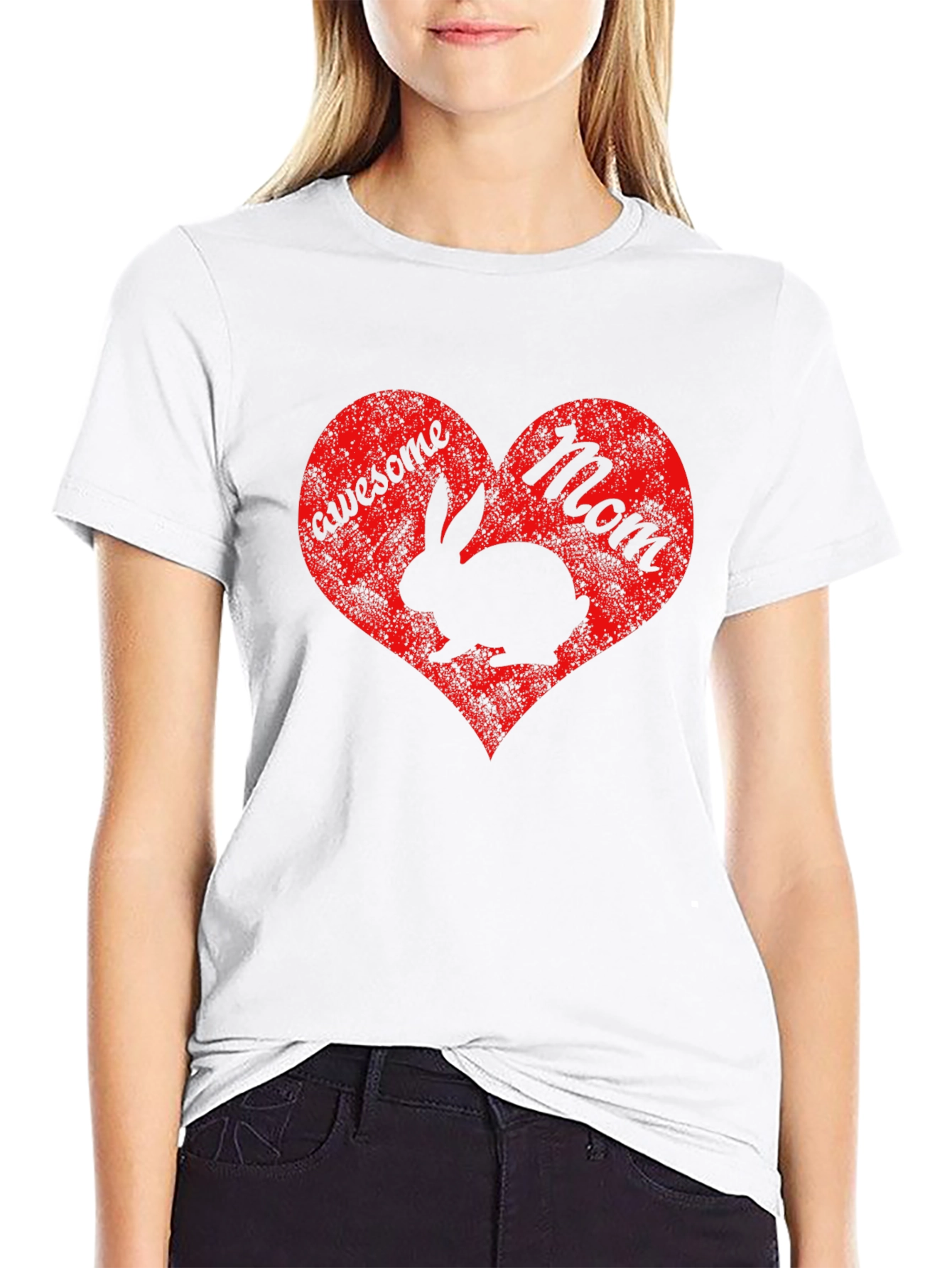 Awesome Mom Rabbit Heart Graphic T-Shirt
