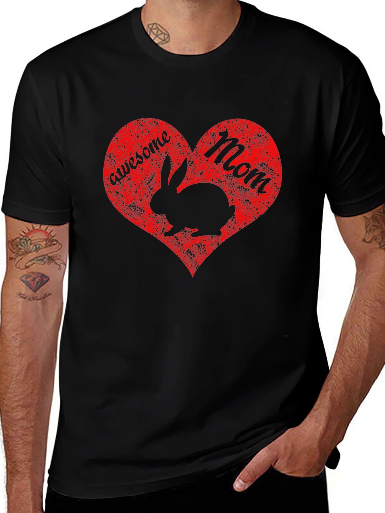 Awesome Mom Rabbit Heart Graphic T-Shirt