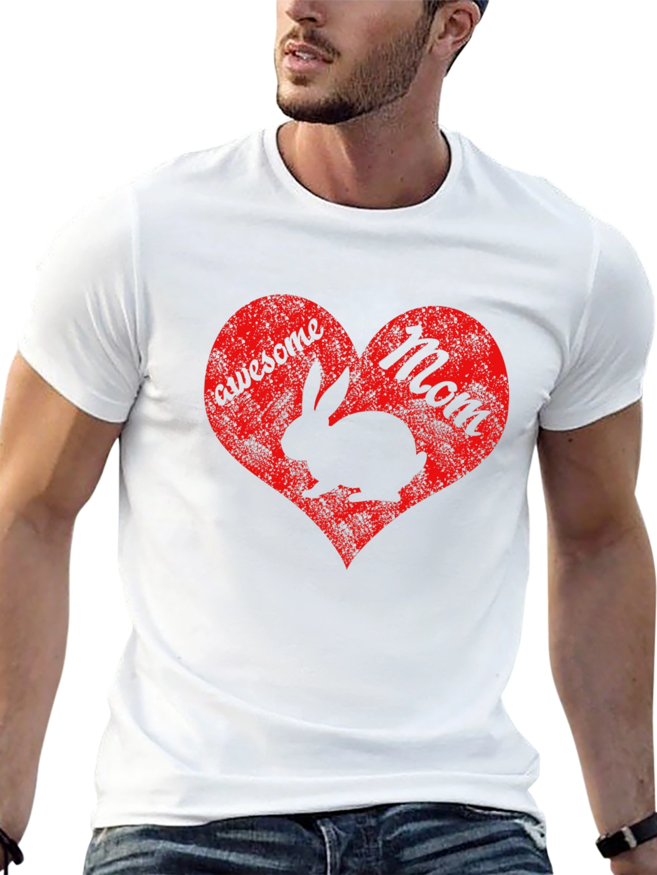Awesome Mom Rabbit Heart Graphic T-Shirt