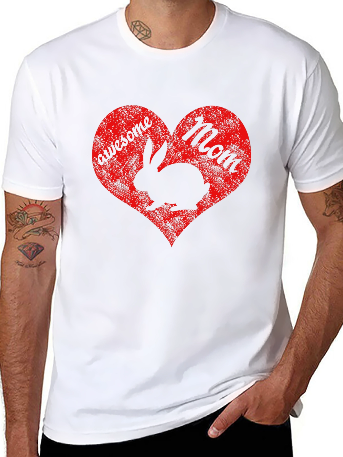 Awesome Mom Rabbit Heart Graphic T-Shirt